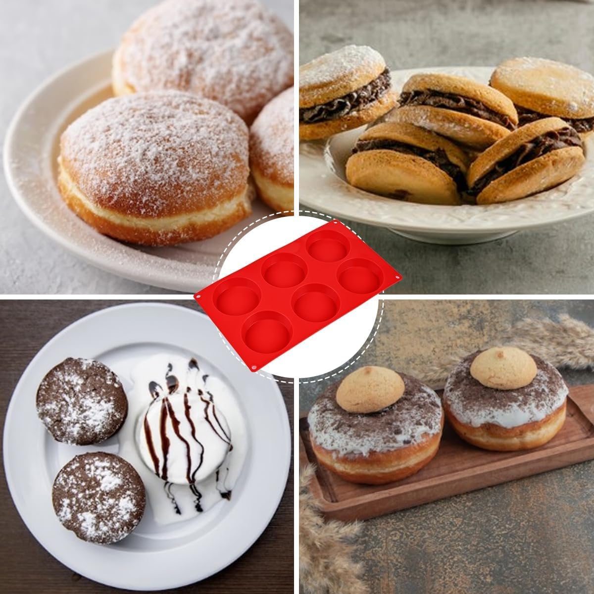 CAKETIME Silicone Egg Molds, 3 Inch Muffin Top Pan 4 Pack Nonstick for Baking English Muffin, Whoopie Pie, Corn Bread, Egg bite, Breakfast Sandwiches