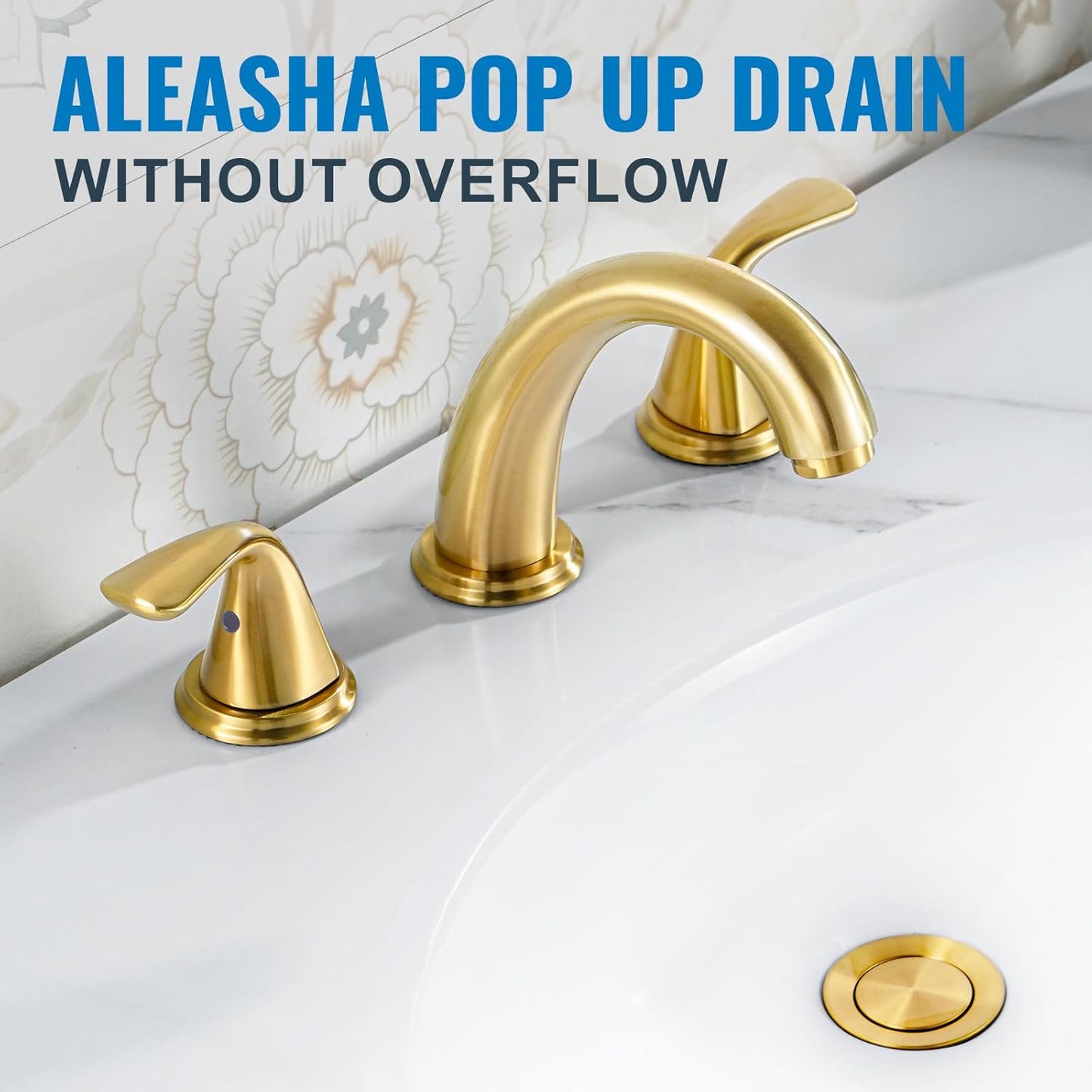 ALEASHA Pop Up Sink Drain Without Overflow, Bathroom Sink Drain Vessel Sink Stopper Pop Up Sink Drain Stopper, Pop Up Drain for Bathroom Sink Drain Strainer for Hair Catcher, Brushed Golden
