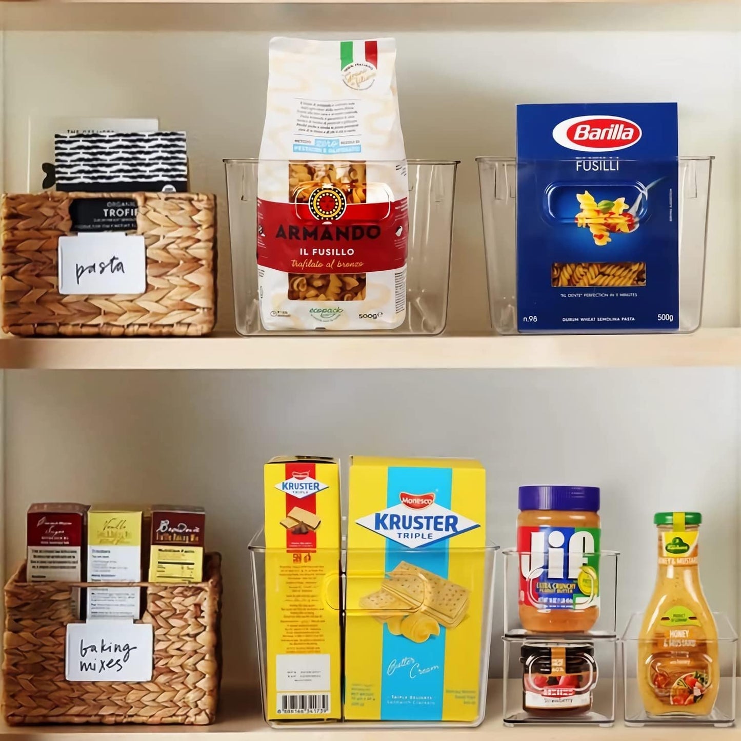 Set of 8 Large Clear Plastic Storage Bins (8L), Storage Containers for Pantry Organization and Kitchen Storage Bins,Home Edit and Cabinet Organizers