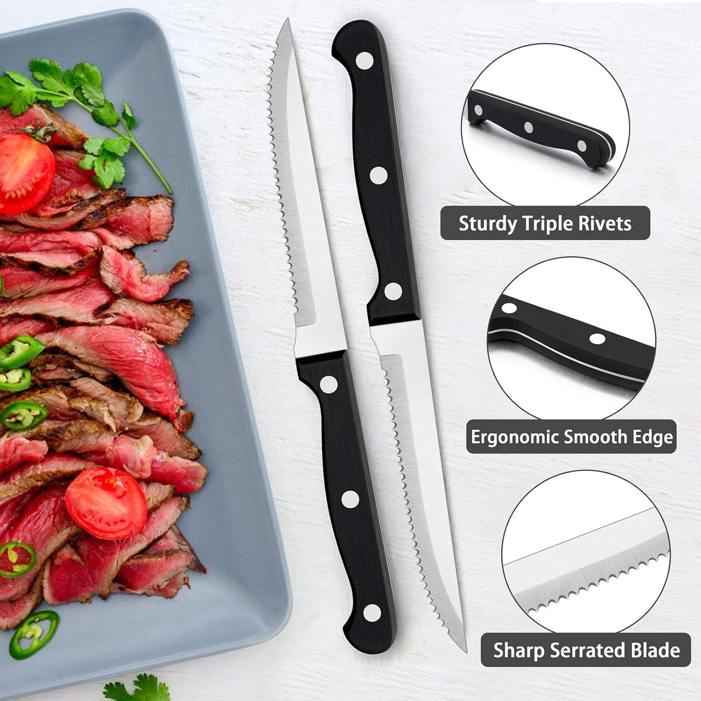 LIANYU 53-Piece Silverware Flatware Set for 8, Plus Steak Knives and Serving Utensils, Stainless Steel Flatware Cutlery Set, Eating Utensils Tableware with Scalloped Edge, Dishwasher Safe