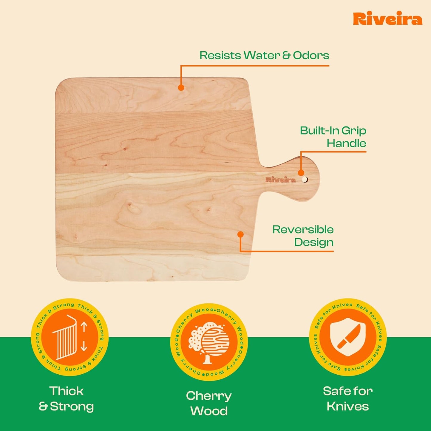 Riveira Cherry Wood Cutting Board – Gourmet Black Cherry Grandeur: 17 x 13 Wooden Cutting Board – Wooden Cutting Boards For Kitchen Decorative – Innovative Juice Grooves Cherry Wooden Chopping Board