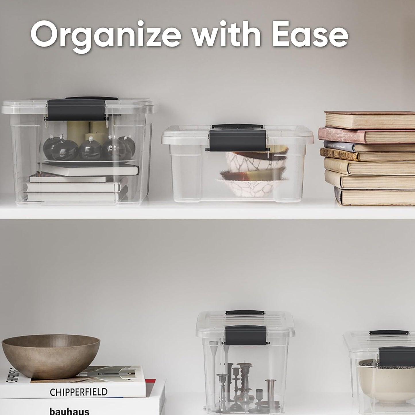 Superio Storage Bins with Lids, Clear Plastic Containers for Organizing, Stackable Totes, BPA Free, Odor Free, Organizer Boxes for Home, and Dorm (4 Pack, 13.7 Qt)