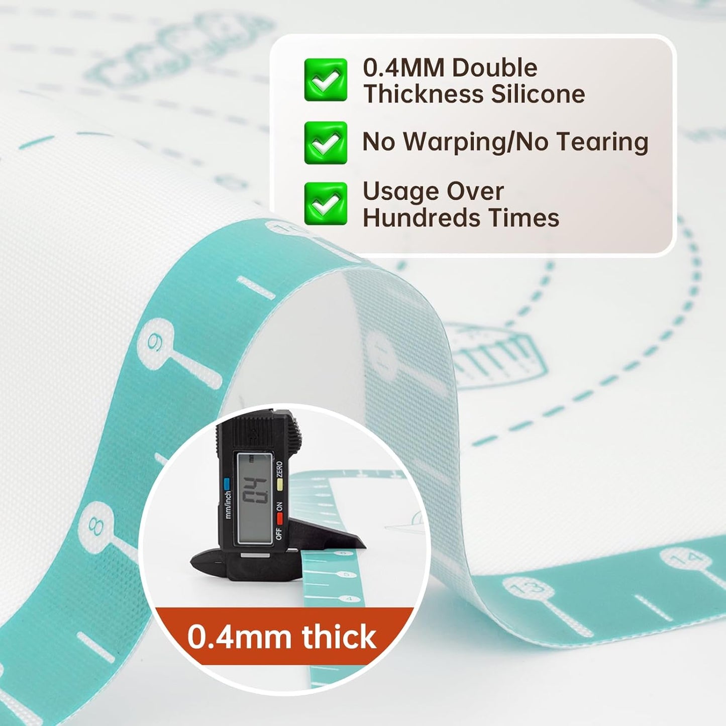 Non Stick Silicone Pastry Mat with 10 Quick Recipes ๏ผSilicone Mat for Dough Rolling Baking Sheet for Cookies, Pizza,Bread, Surdough,Fondant Mat for Kitchen Counter, Extra Large and Oven Safe