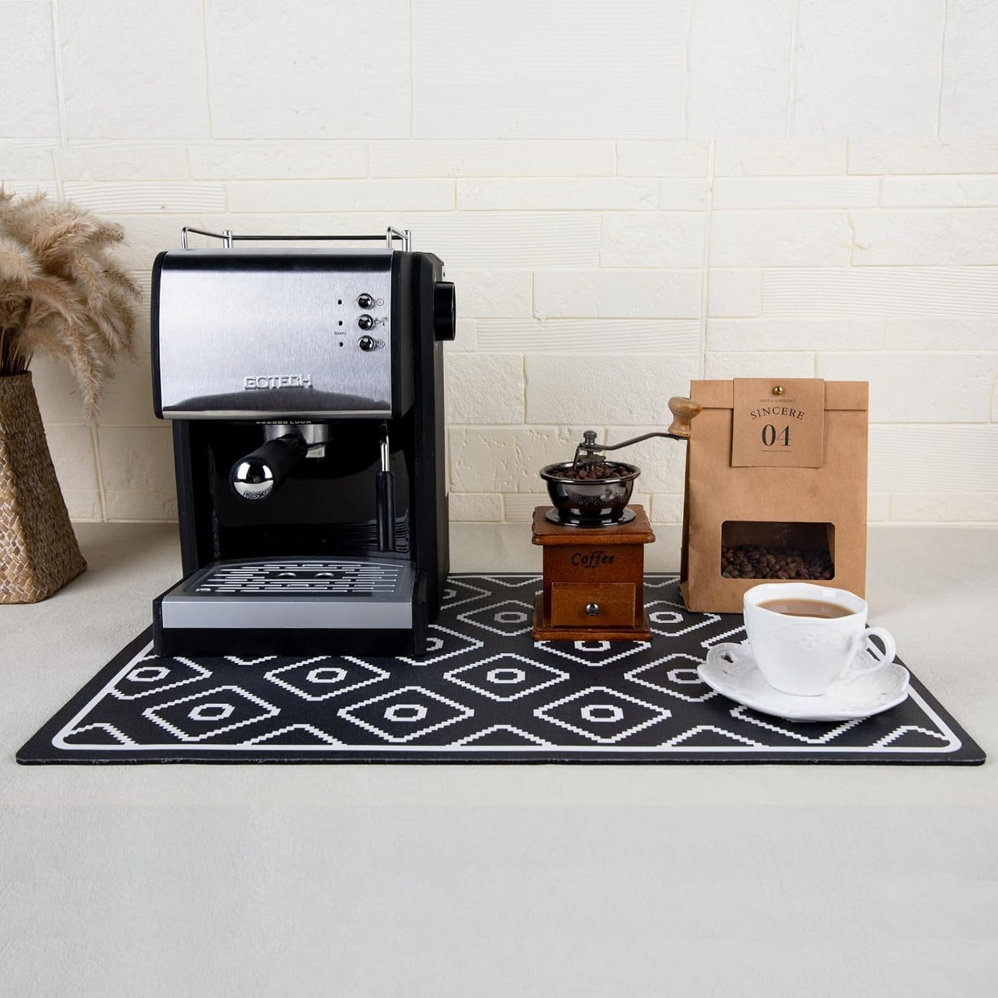 SUEH DESIGN Dish Drying Mat, Absorbent Coffee Mat 23.6 x 15.7 in Quick Dry Kitchen Drying Dish Drain Mat for Kitchen Counter Coffee Bar, Black