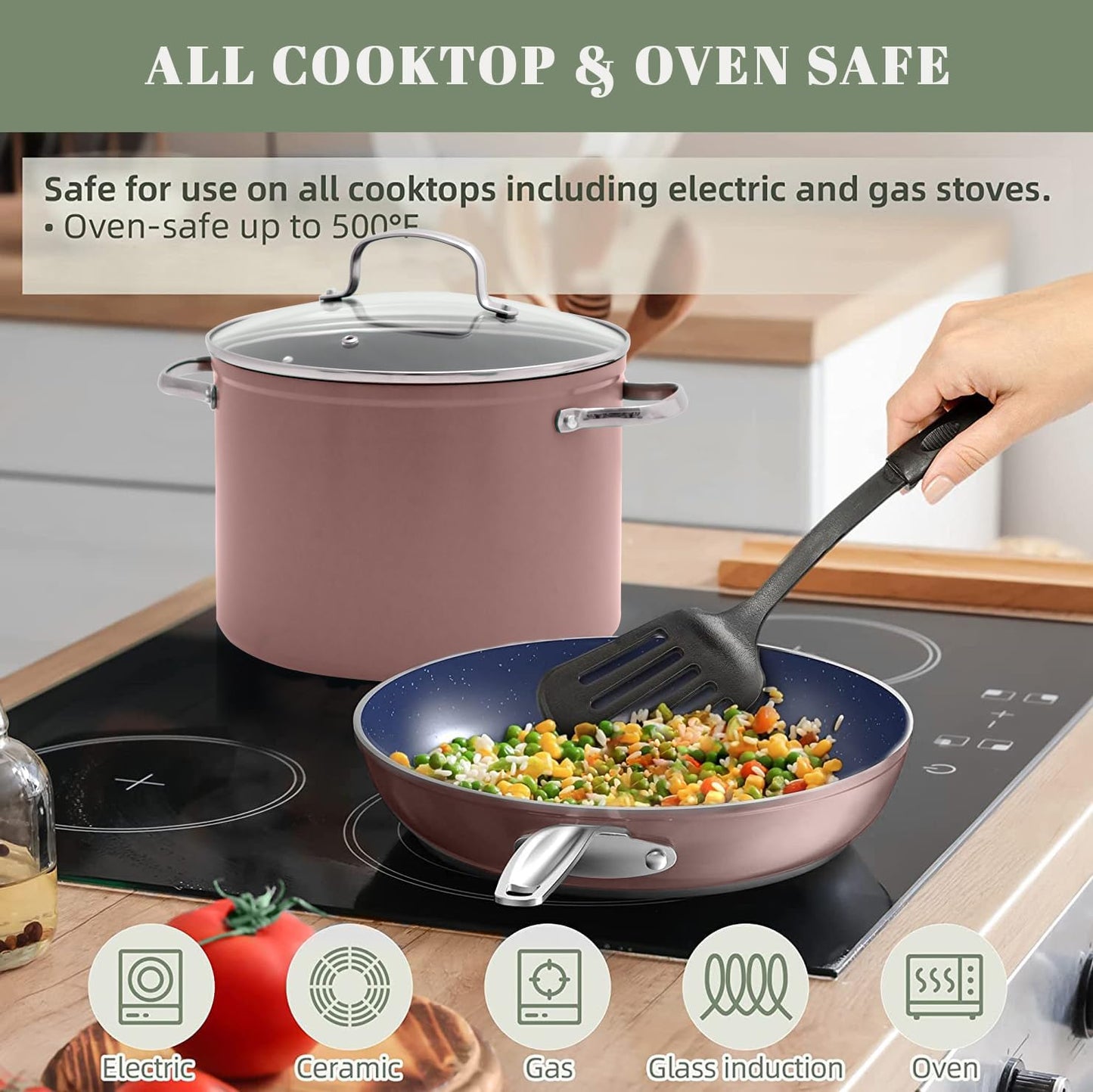 Nuwave 12pc Forged Lightweight Cookware Set, G10 Healthy Duralon Ceramic Ultra Non-Stick Coating, Vented Tempered Glass Lids, Stay-Cool Handles, Induction-Ready & Works on All Cooktops, PFAS Free