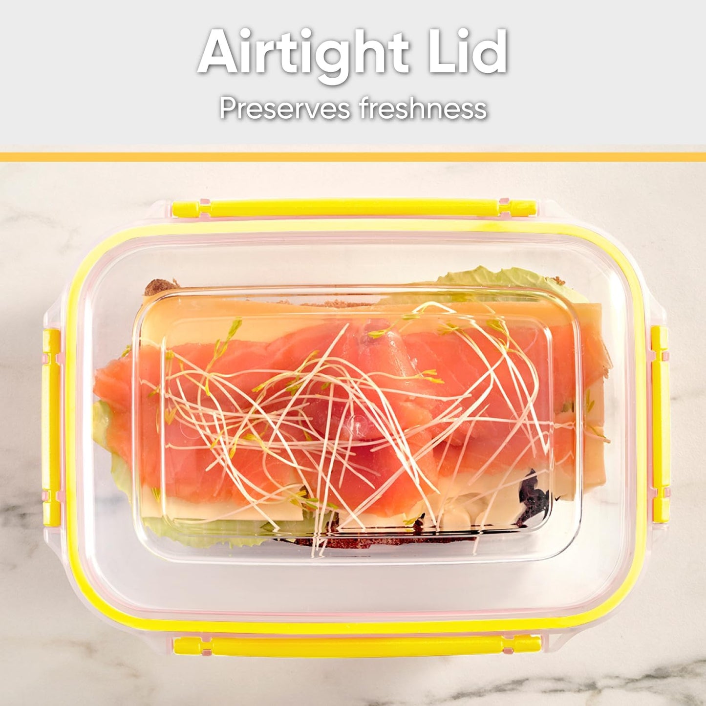 Superio Plastic Food Storage Containers with Airtight Lids, 4 Pack- 80 Oz, BPA Free, Leakproof, Stackable, Microwave, Dishwasher, Freezer Safe, Yellow