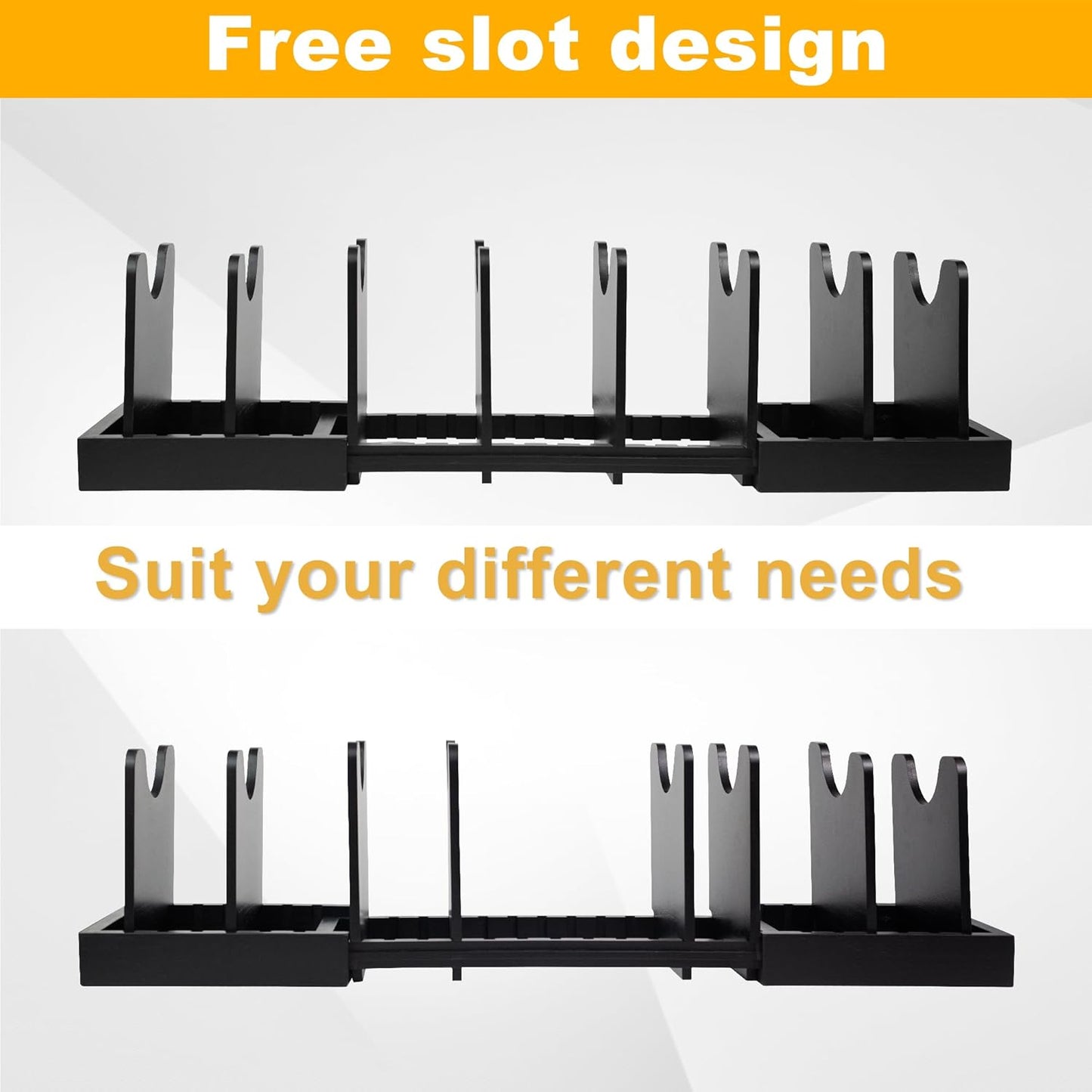 MinBoo Bamboo Expandable Pot Lid Organizer Pot Lid Holder, Pot and Pan Organizer Drawer Organizer for Pot Lids, Adjustable Dividers for Kitchen Cabinet Organizers and Storage,Black,Large