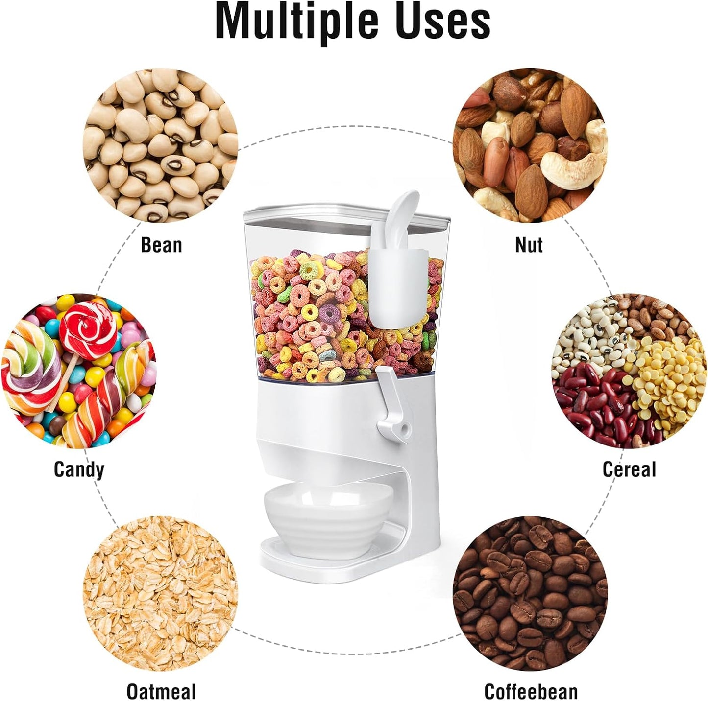 Cereal Dispenser Countertop With Bowls and Spoons Cereal Containers Storage for Pantry Snack Organizer Dry Food Storage Container with Lid for Kitchen Organization Oatmeal Nut Granola(1pcs White)