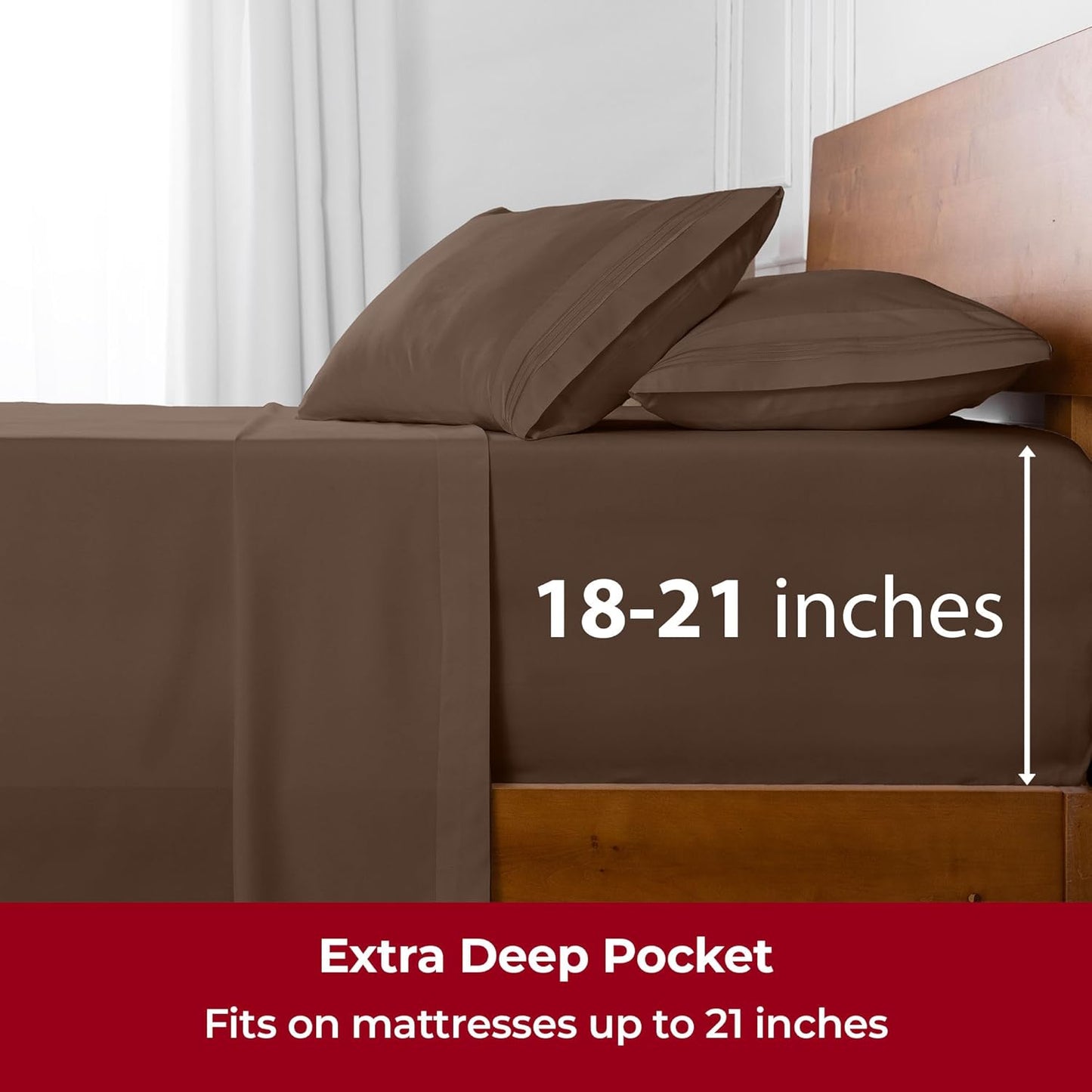 Mellanni Extra Deep King Sheets - 4 PC Iconic Collection Bedding - Hotel Luxury, Ultra Soft, Cooling Bed Sheets - Wrinkle, Fade, Stain Resistant (King, Brown)
