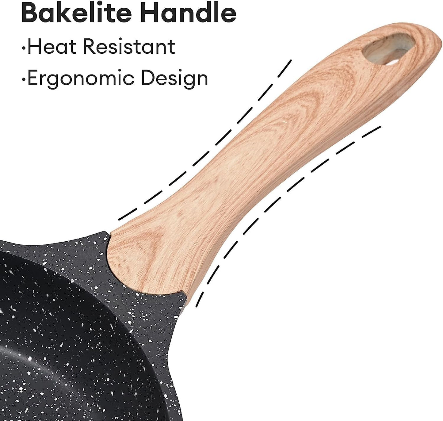 JEETEE Nonstick Frying Pans Skillet with Lid, 12.5" Granite Non-Stick Frying pan, Aluminum Pans with Bakelite Handle, Compatible with All Stovetops (Gas, Electric & Induction), Grey