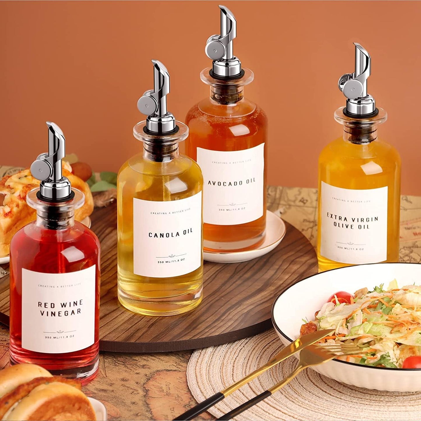 Pafusen 2 Pack Auto Flip Olive Oil Dispenser, Liquor Pour Spout, Oil Dispenser for Kitchen, Easily Turn Your Bottles into Dispensers for Liquor, Coffee Syrup or Oils, Weighted Pourer, Rose Gold