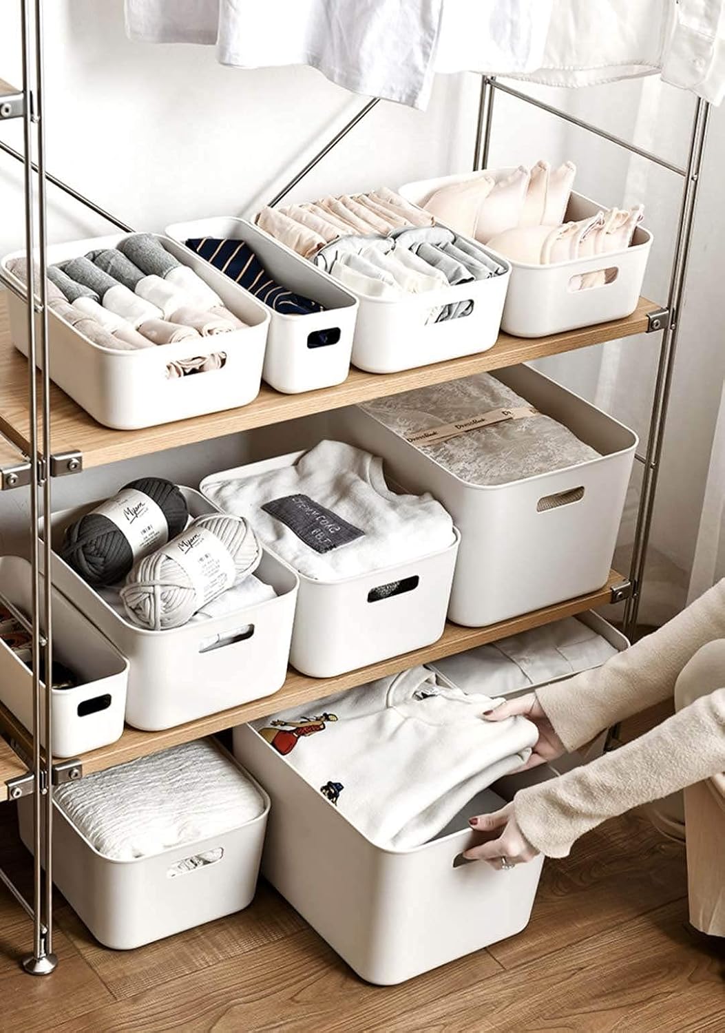 Set of 3 Plastic Storage Bin,13.4x10.2x8'' Versatil Kitchen Pantry,Desk,Office and Drawer,Plastic Organizer Container Under Bed,Under Sink Bathroom Organizer (Large)