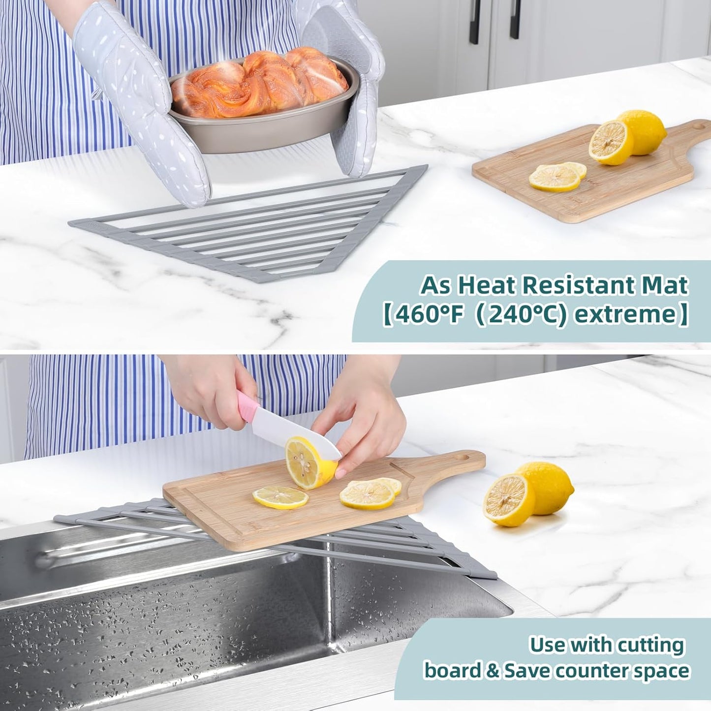 Ohuhu Triangle Roll Up Dish Drying Rack, Anti-Slip Organizer for Kitchen Sink Drying Rack with Full Silicone Wrapped for Top of Sink Coner Grey