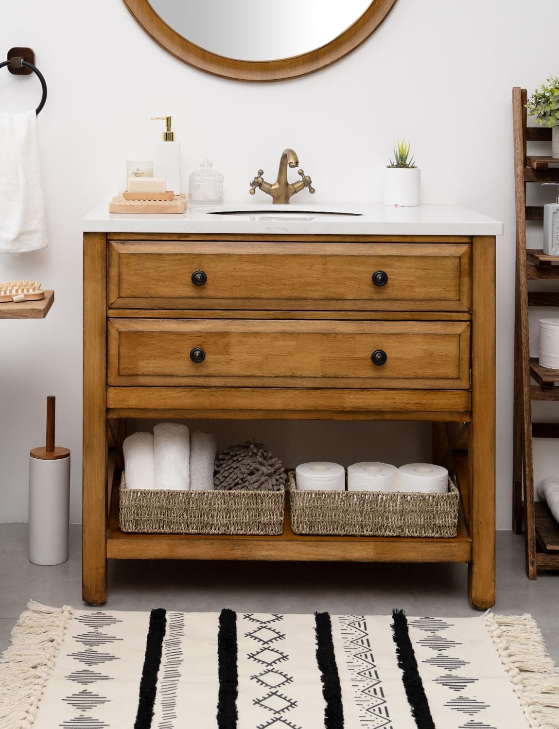 StorageWorks Seagrass Baskets with Built-in Handles, Bathroom Decor Box for Toilet Tank Top, 14 ¼"L x 6 ½"W x 3 ¾"H