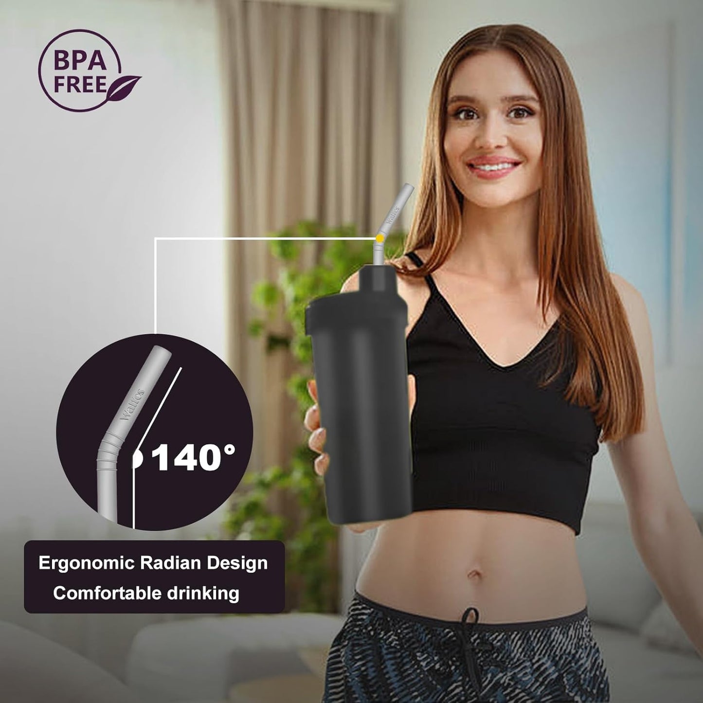 WALFOS Extra Long Reusable Silicone Straws 14.5 inch, Big Sizes Flexible Bendy Straws for 1/Half Gallon Large Water Bottles, 128 75 64 40 OZ Tumbler with Cleaning Brush (6-Pack)