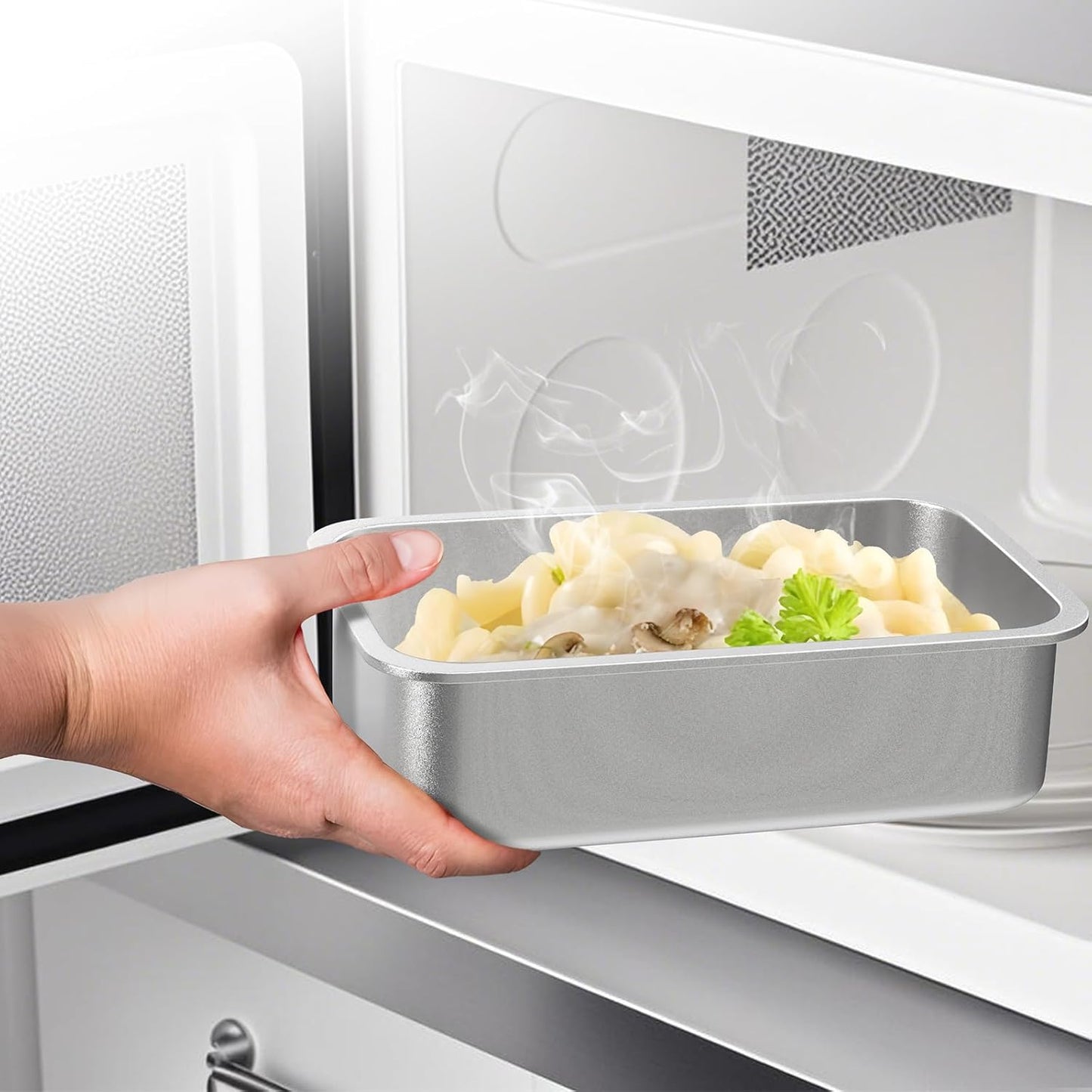 Stainless Steel Bento Box for Adult, 42oz Leak-Proof Lunch Box Containers with Adjustable Divider, Microwave-Safe, Metal Lunchbox with Glass Lid for Work Travel, Silver