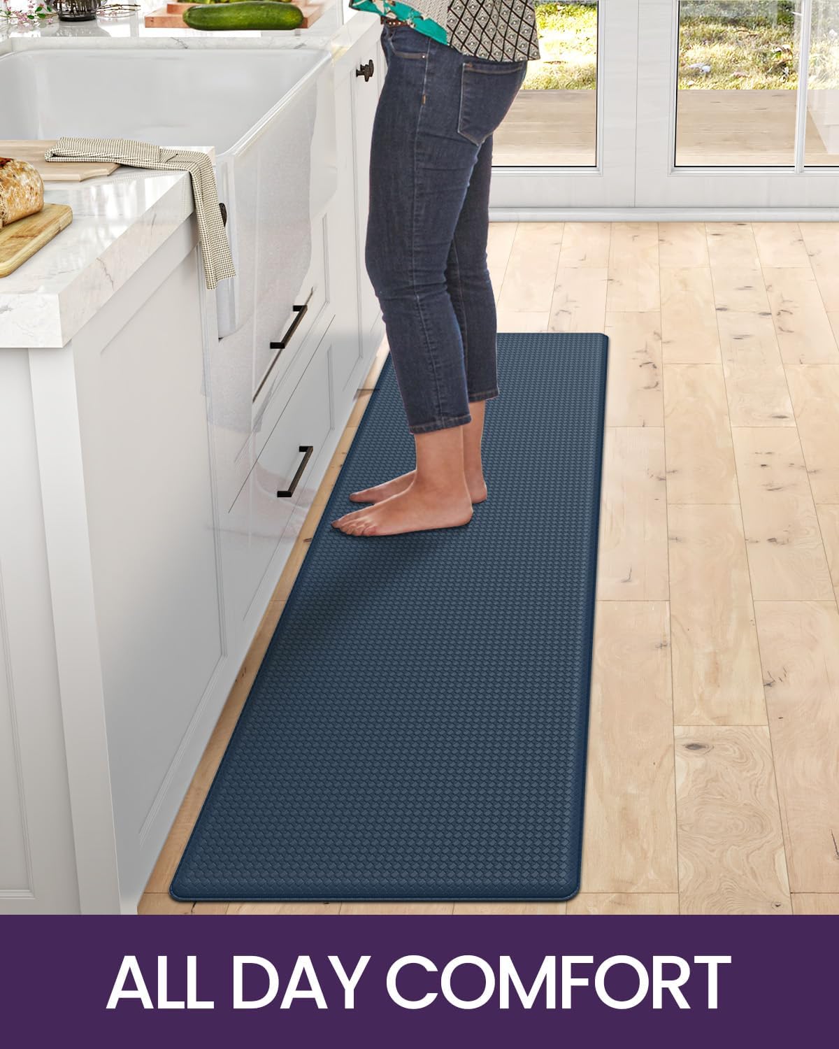 DEXI Kitchen Floor Mats Cushioned Anti Fatigue,17x59, Standing Runner Rug Waterproof, Comfort Memory Foam Padded for Front Sink Laundry, Navy