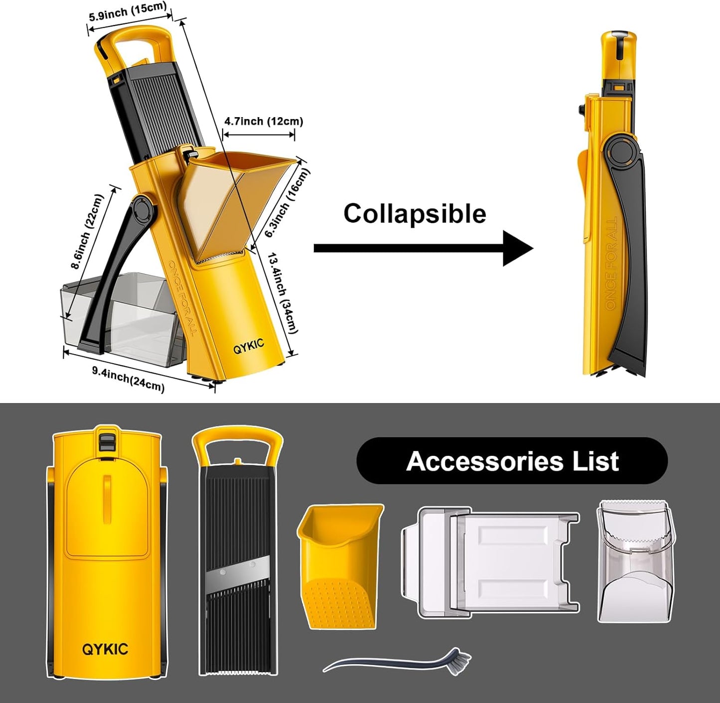 Safe Mandoline Food Slicer for Kitchen, Multifunctional Vegetable Chopper, Mandoline Potato Slicer with 35+ Presets & Thickness Adjuster, French Fry Cutter, Veggie Dicer for Meal Prep (Yellow)