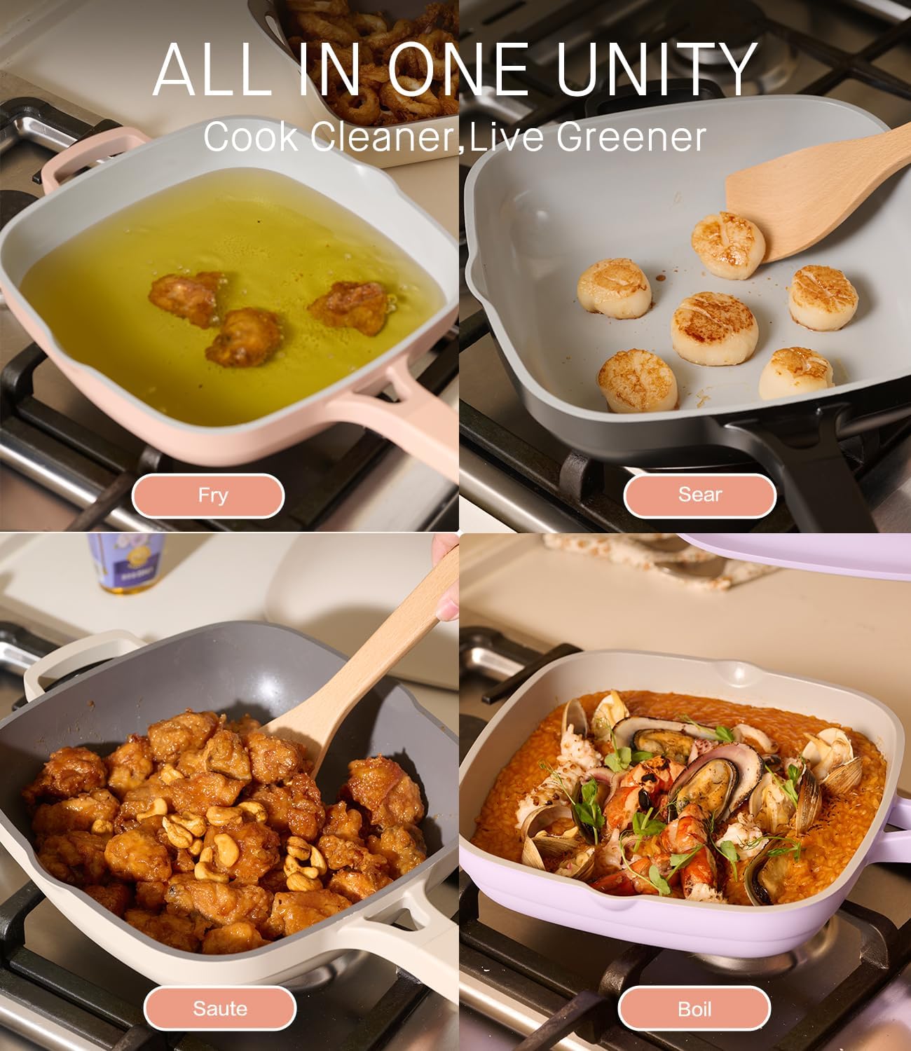 10.5 Inch(3.8QT) Deep Frying Pan,Non Stick Frying Pans Cast Aluminum,Ti-Ceramic Non Toxic Pix Pan with Lid,Natural Wooden Spatula and Loofah Scrubber-Midnight Hearth