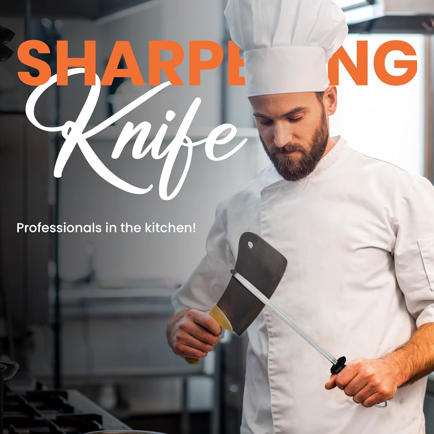 Utopia Kitchen Knife Sharpener Rod 12 Inch, Professional Honing Rod for Knife Sharpening with Hanging Hook, Black