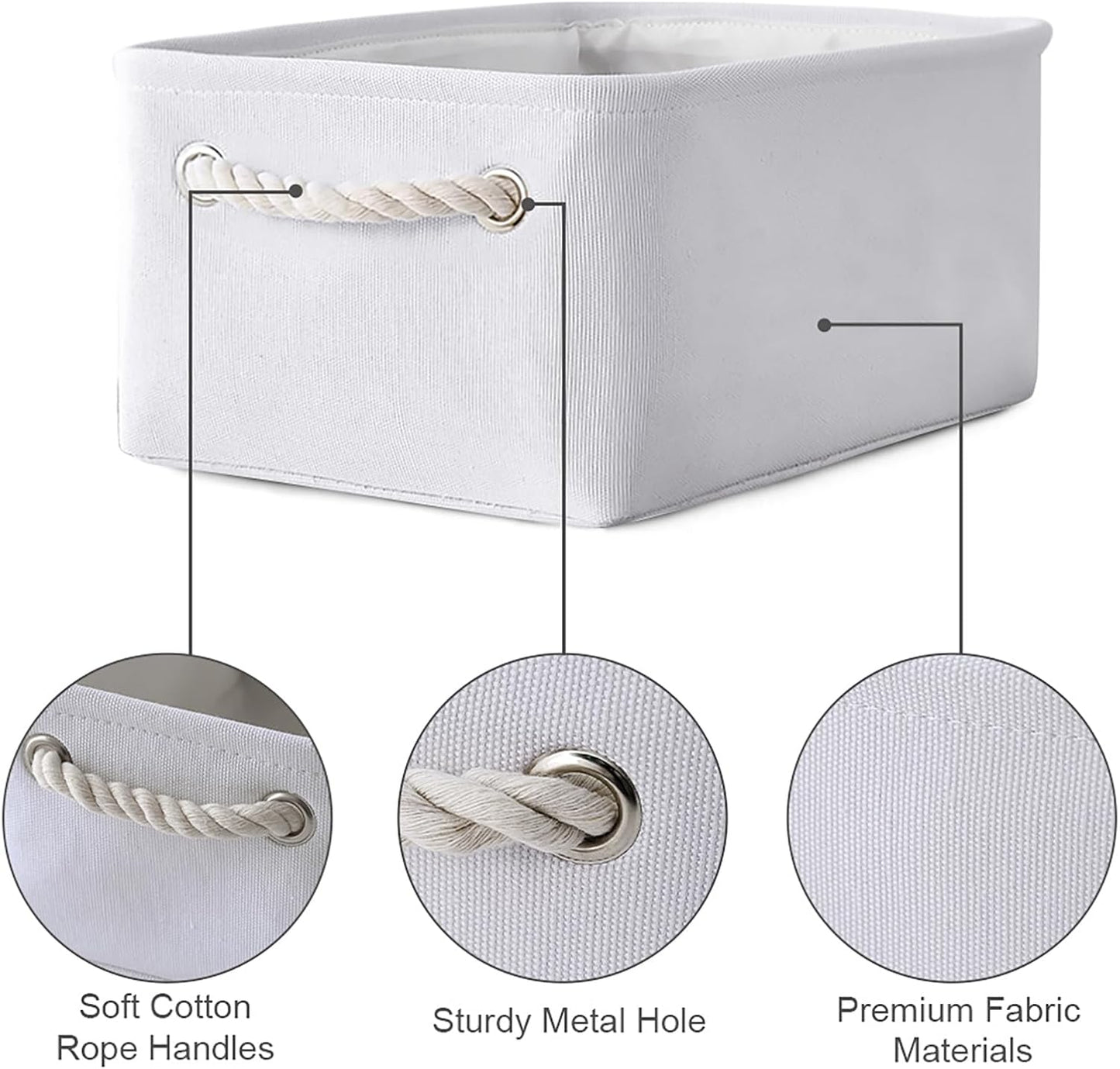 TheWarmHome Storage Basket for Organizing - Small 6 Pack 11.8x7.8x5.2 inch Gifts for Empty with Rope, Fabric Storage Cubes for Decorative Cloth Dog Livehome (White)