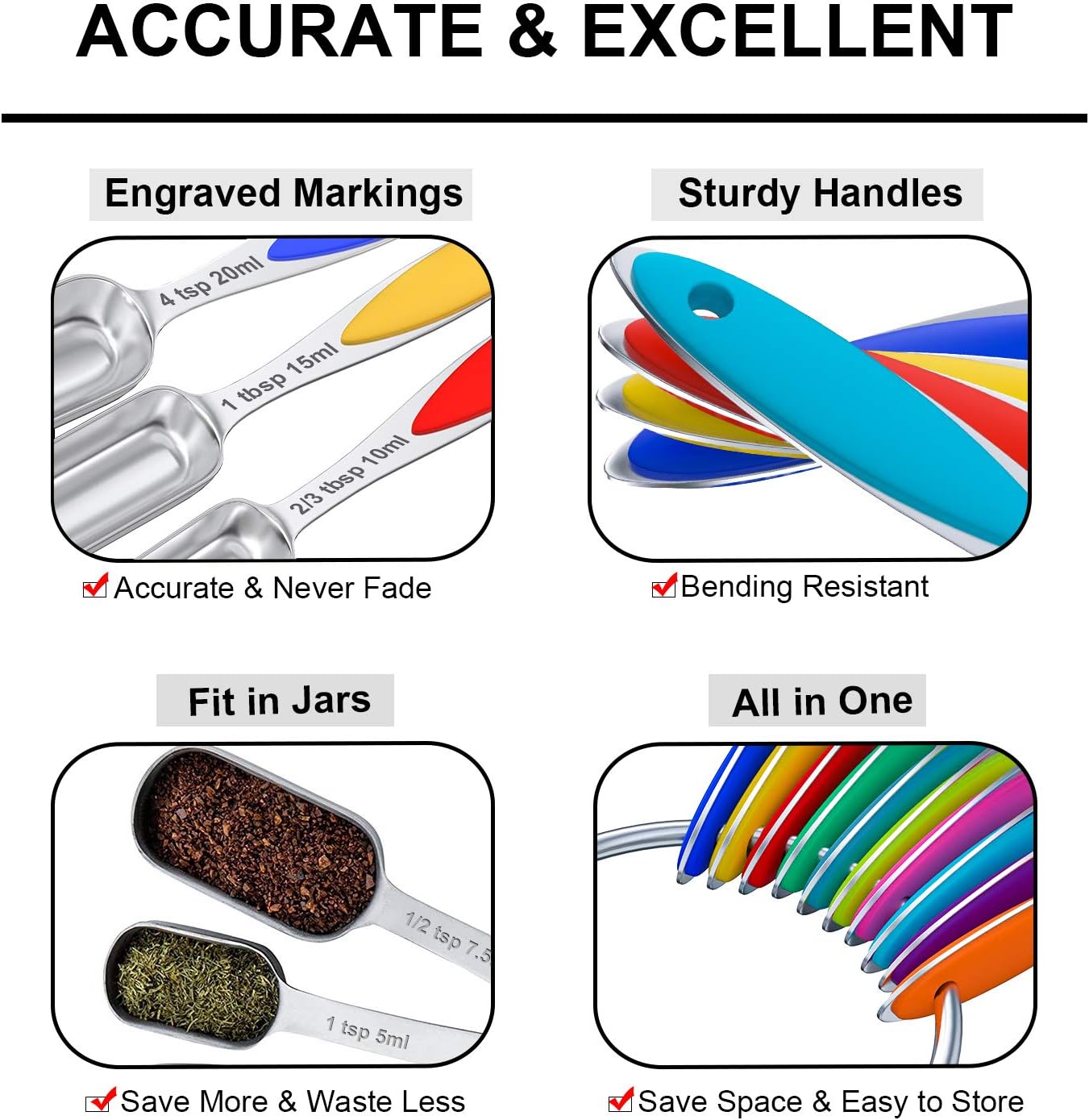 Measuring Cups and Spoons - Wildone Stainless Steel 20 Piece Stackable Set, Includes 8 Measuring Cups, 10 Measuring Spoons, 1 Leveler & 1 Whisk, for Dry and Liquid Ingredient