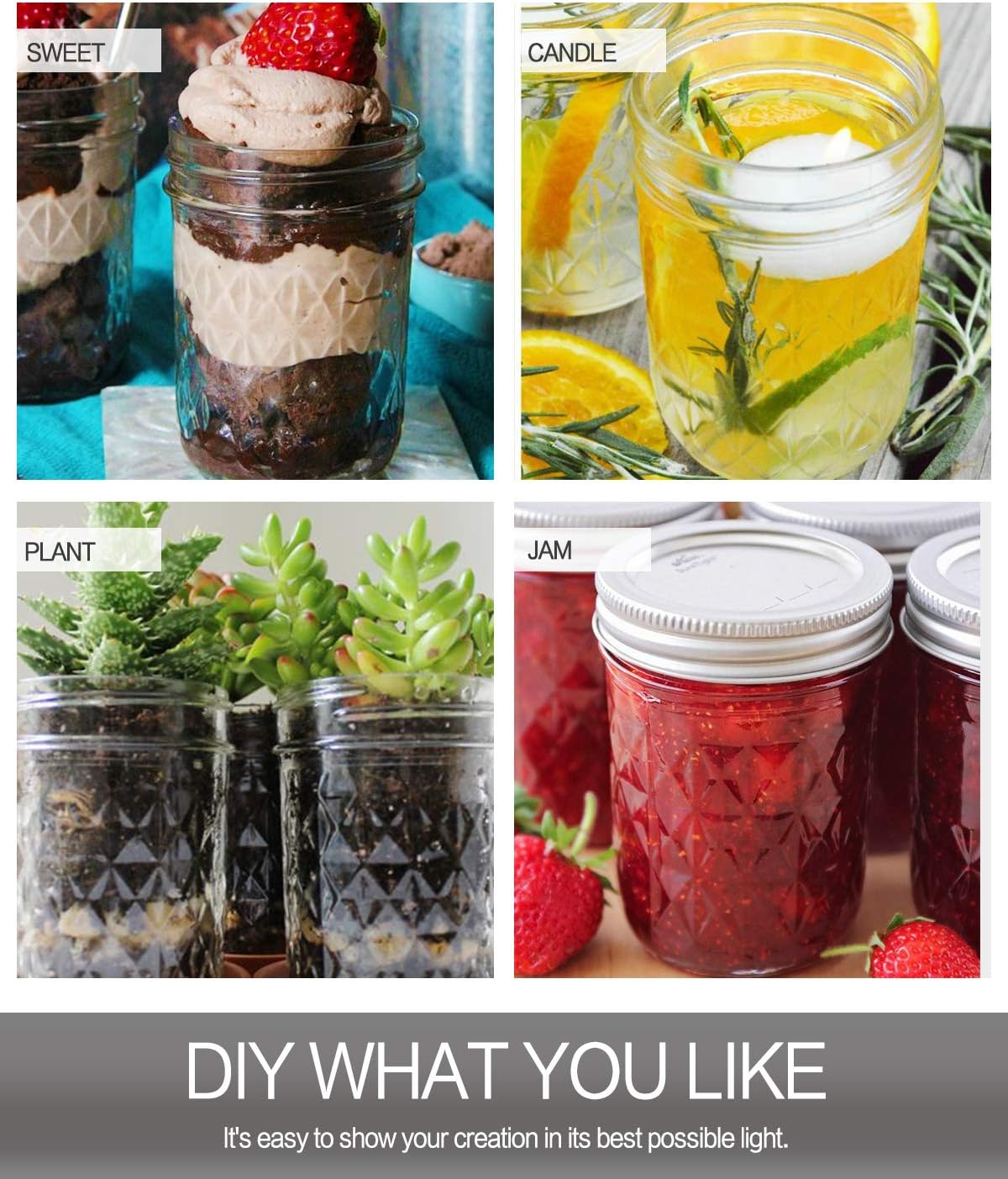 VERONES Wide Mouth Mason Jars 16oz, 9 Pack 16 oz Wide Mouth Mason Jars with Lids and Bands, Ideal for Jam, Honey, Wedding Favors, Shower Favors