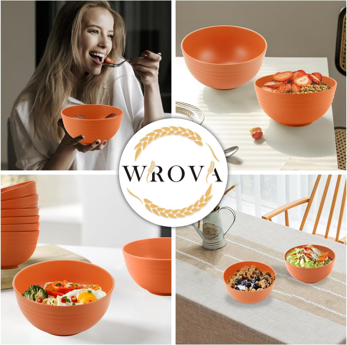 Wheat Straw Bowl Sets,8 PCS Unbreakable Cereal Bowls 26 OZ,Microwave and Dishwasher Safe Bowl Sets, Bowls suitable for picnic,camping and R.V. (Orange)
