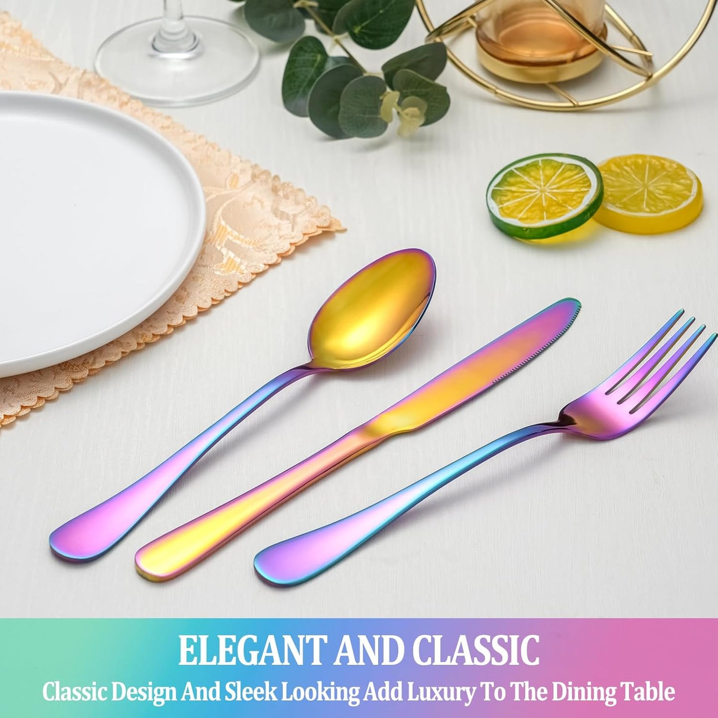 20 Pcs Rainbow Silverware Set Service for 4,Stainless Steel Flatware Serving Sets,Kitchen Tableware Set,Utensil Set for Home and Restaurant,Knives Forks Spoons Set,Mirror Polished,Dishwasher Safe