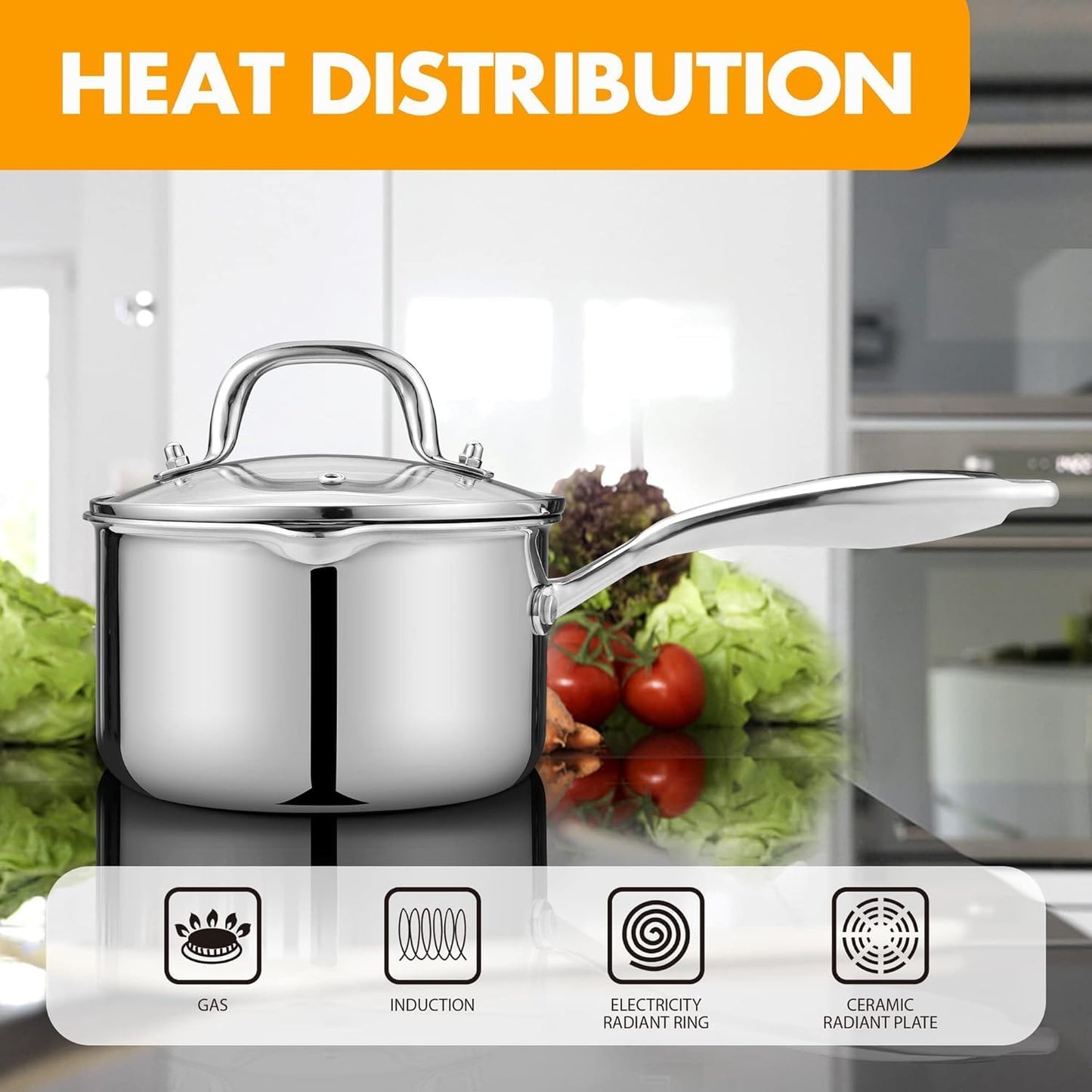 Tri-Ply Stainless Steel Sauce Pan with Steamer Basket & Straining Glass Lid— 2-in-1 Multi-Function Pot for Steaming, Boiling & Simmering — Healthy, Durable, Rust-Resistant, Professional-Grade Cookware