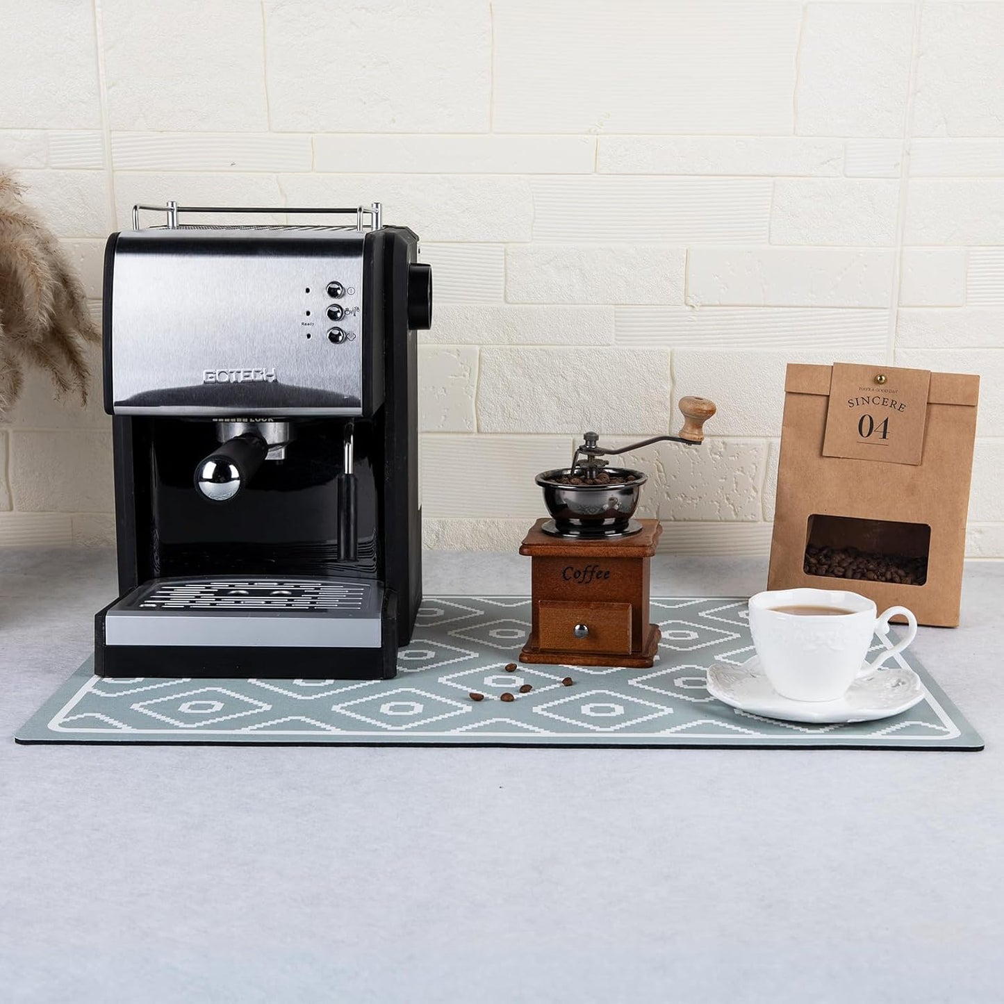 SUEH DESIGN Dish Drying Mat, Absorbent Coffee Mat 19.6 x 11.8 in Quick Dry Kitchen Drying Dish Drain Mat for Kitchen Counter Coffee Bar, Green