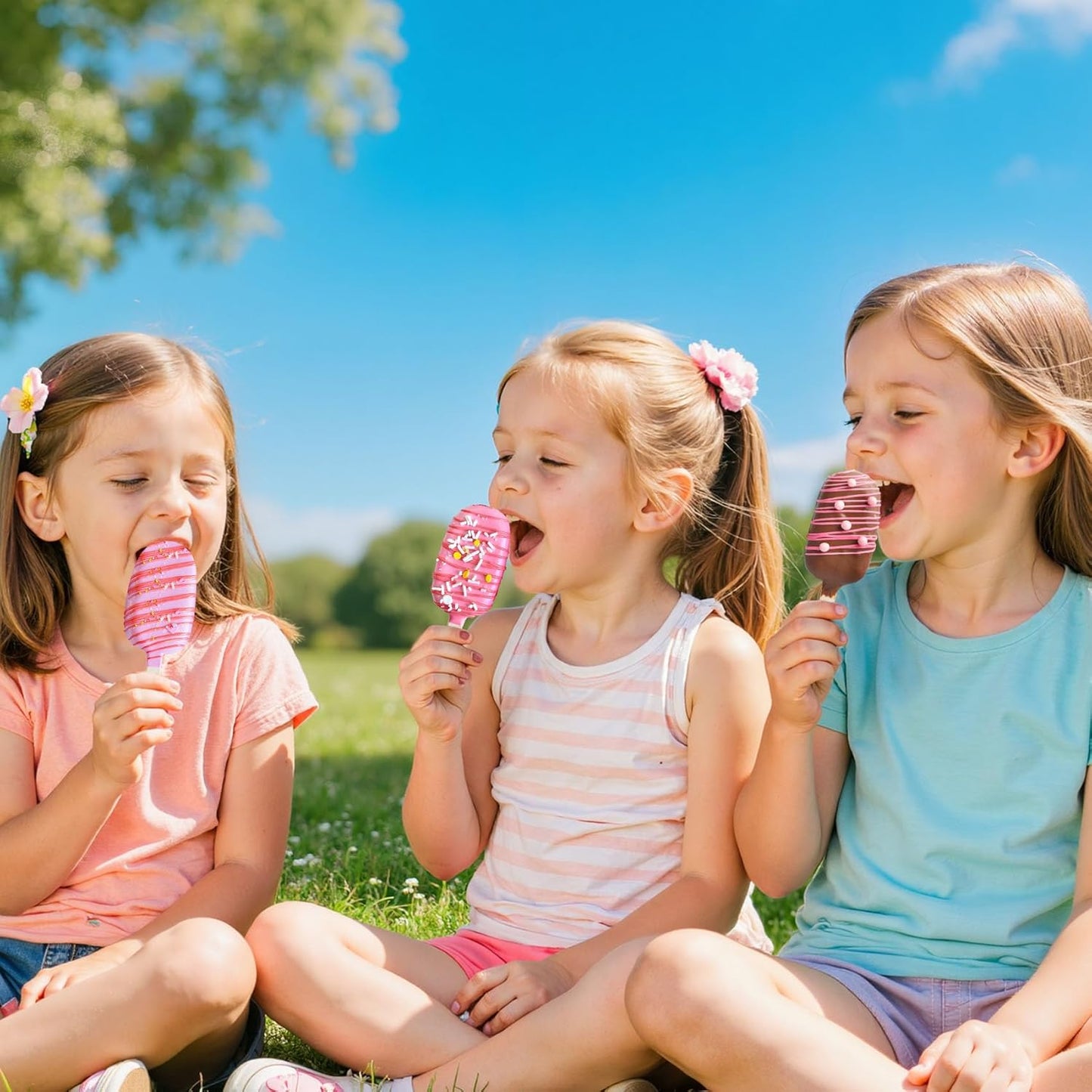 Ouddy Life Popsicle Molds Set of 2, Ice Pop Molds Silicone 4 Cavities Ice Cream Mold Oval Cake Pop Mold with 50 Wooden Sticks for DIY Popsicle (Pink)