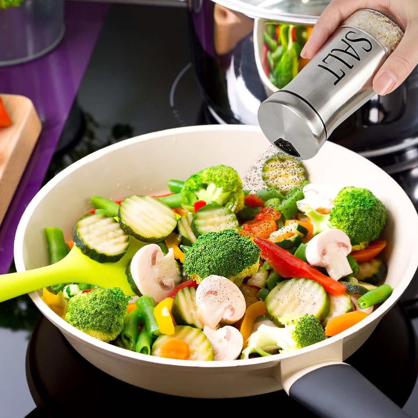 Accmor Salt and Pepper Shakers with Adjustable Pour Hole, Stainless Steel Salt Pepper Shaker Dispenser with Glass Bottom for Kitchen Cooking, RV, Camp, BBQ