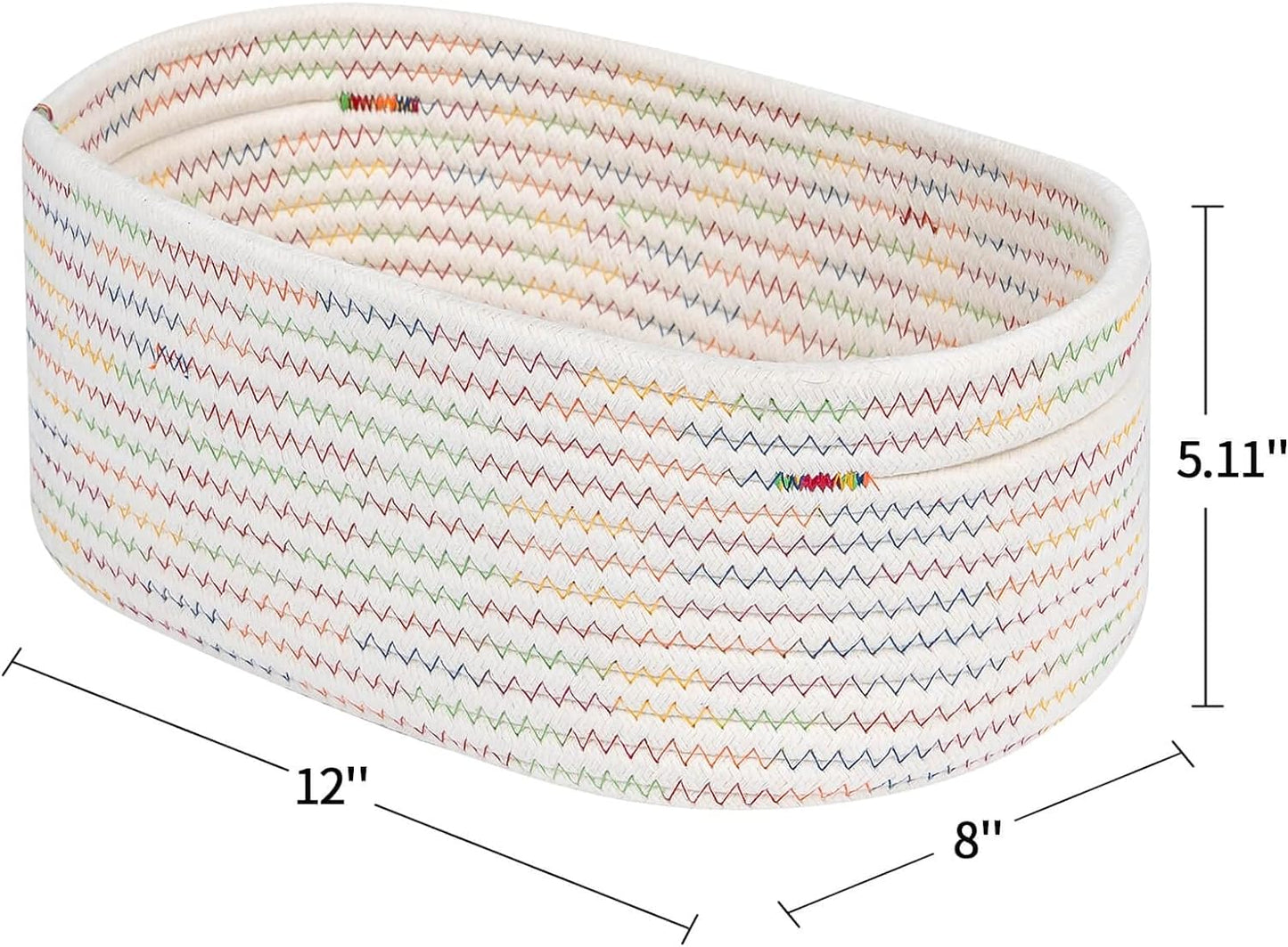 CubesLand Small Woven Baskets,Cute Baskets or Shelf Set 2,Cube Organizer Basket Bin,Soft Toys Storage Basket,Baby Nursery Basket Bin,Home Decor 12"D x 8"W x 5"H Rainbow Stitches