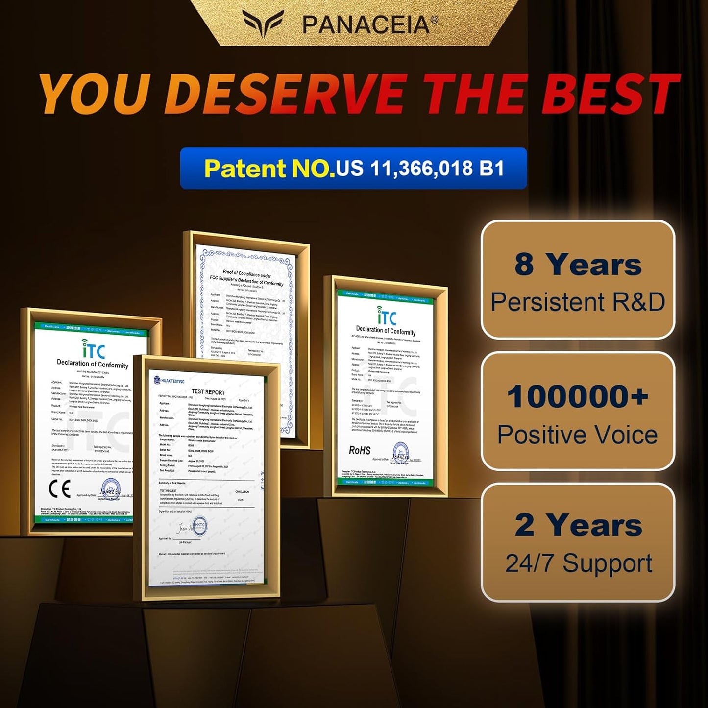 Meat Thermometer Digital Wireless, 800FT Long Range Bluetooth Cooking Thermometer, Food Thermometer for Remote Monitoring of Grill, Oven, Smoker, Air Fryer, Rotisserie, iOS & Android App