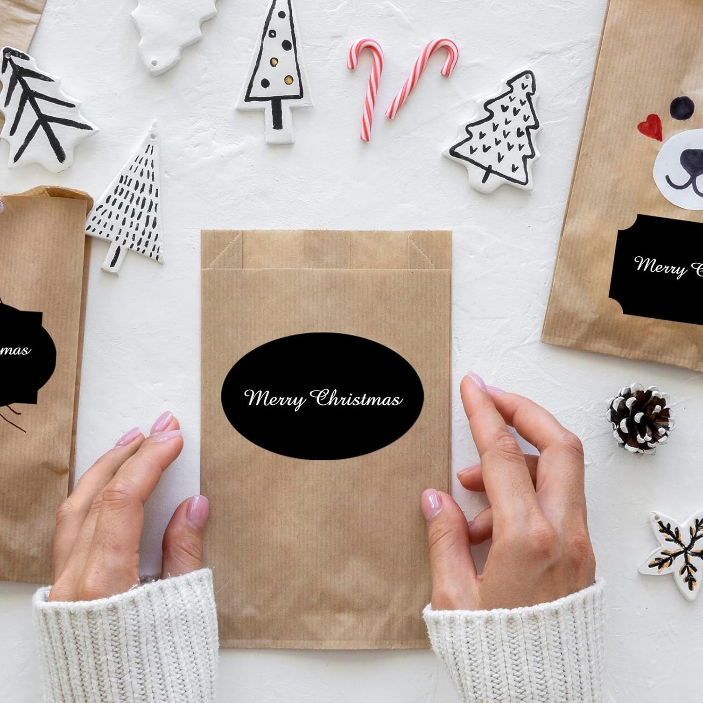 Black Labels Stickers, 250 PCS 3" x 2" Fancy Shape Sticker for Storage Box or Food Jars Holiday Present Christmas Gift Tags