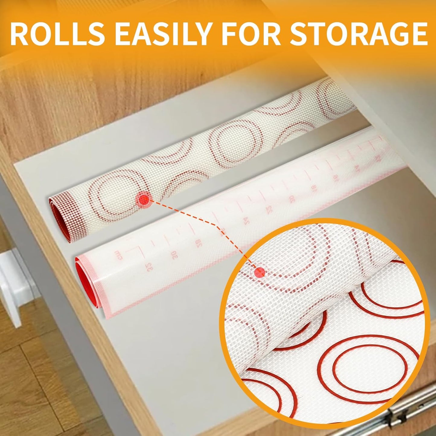 Silicone Baking Mat Sets, Dough Mat with Macaron Baking Mat Pastry Cutter Rolling Pin,Food Safe Pastry Mat, Reusable Cookie Sheets Liner