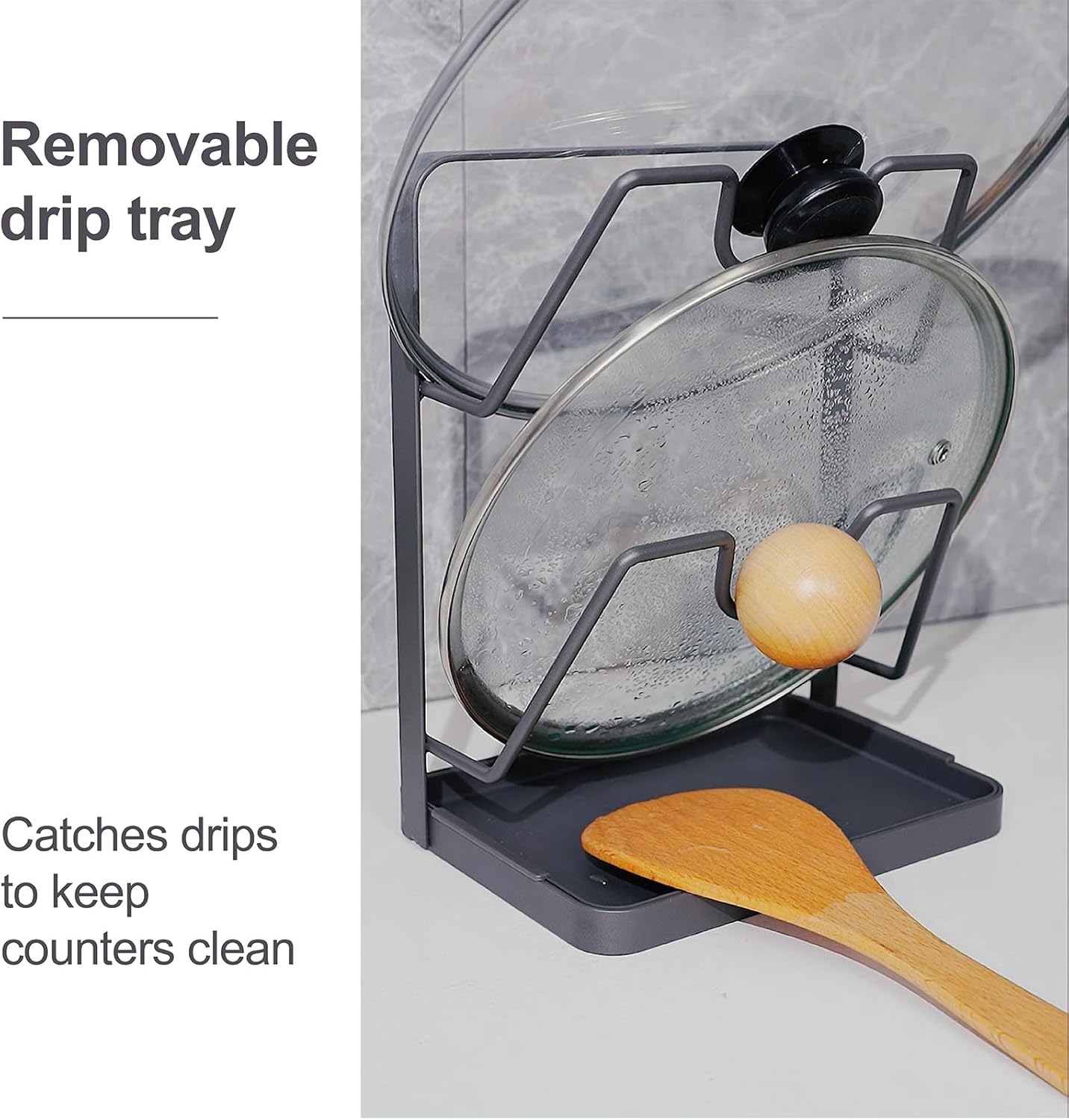 Pot Lid Holder While Cooking, Kitchen Spoon Rest with Lid Holder for stove top, Multifunctional Kitchen Pot Lid Organizer for Countertop (Iron,Dark Grey)