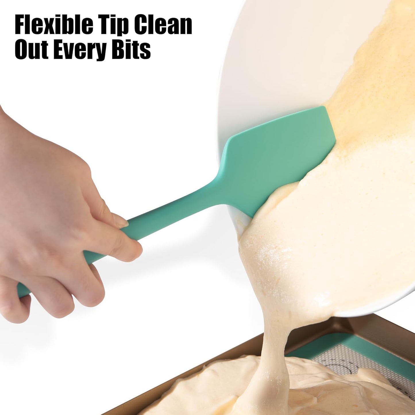 600°F Heat Resistant Silicone Spatula, Doosu High Temp Flexible Kitchen Rubber Bowl Scrapers Food Grade Seamless Baking Supplies Scratch-Proof for Scraping Non-Stick Pans (11.4in, Aqua Sky)