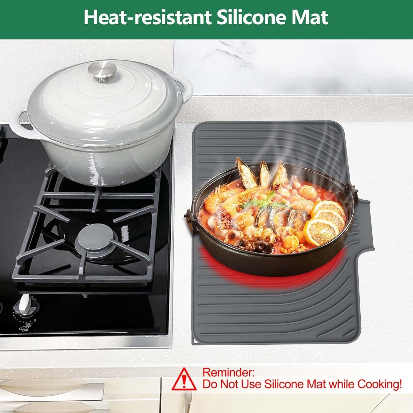 GUUKIN Dish Drying Mat, 14.7"x10.2" Drying Matt Kitchen Counter, Non-Slip Drying Pad, Easy Clean Pad for Countertop Protection, Multi-Functional Use (Grey)