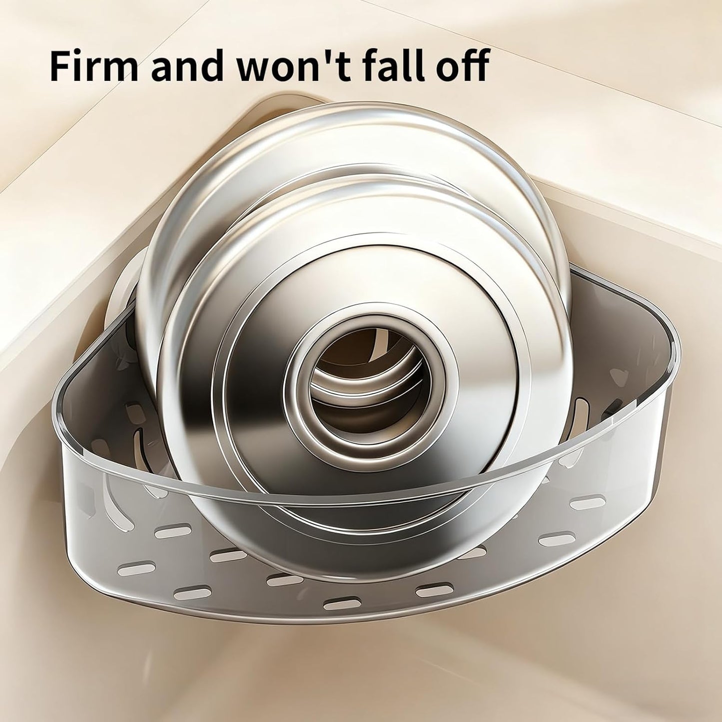 2PCS Suction Cup Sink Corner Rack,2 Size Suction Sinkware Organizer,Triangle Sink Strainer Basket with Drain Hole, Corner Sink Trash Catcher for Leak-Proof Food Waste Catcher for Clean Sink