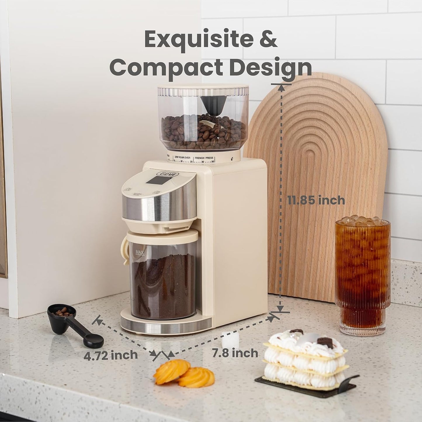 Gevi Coffee Grinder Electric,Coffee Bean Grinder with 35 Grind Settings for Espresso,Drip,French Press,Burr Coffee Grinder for Home Use,Anti-static Design,Beige