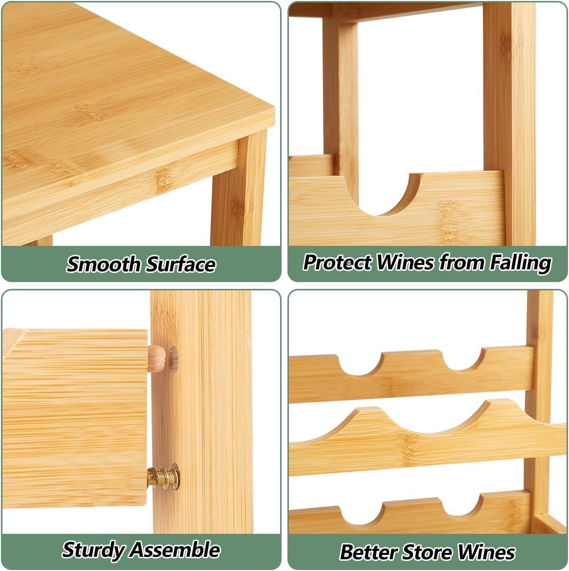 Wine Rack 24-Botttle Freestanding Floor, 6-Tier Wine Rack Shelf with Table Top, Bamboo Display Wine Storage Shelves Kitchen Bar Dining Room Living Room, Natural