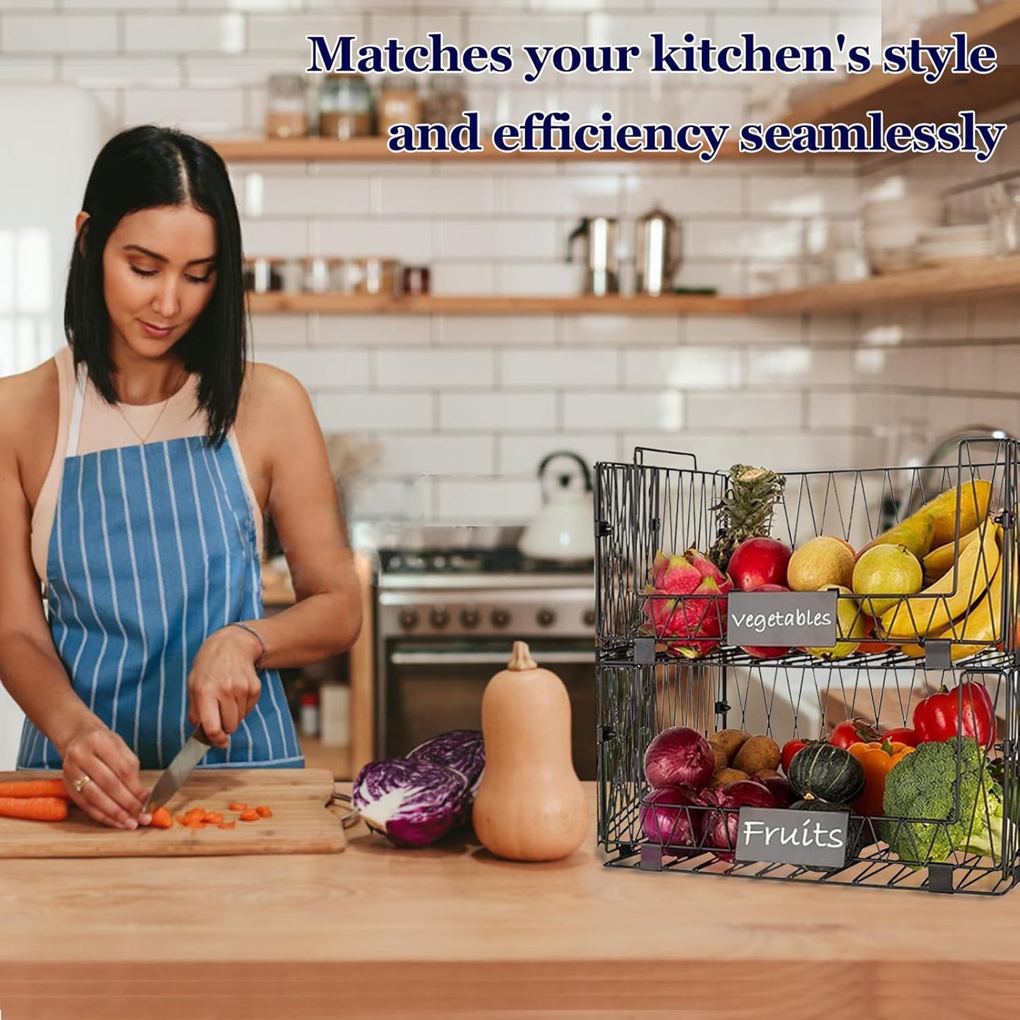 4 PACKS XXL Kitchen Organization and Storage Pantry Baskets, Fruit & Vegetable Basket for Kitchen Cabinet, Stackable Wire Baskets for Snack Chips Onion Potato Cans