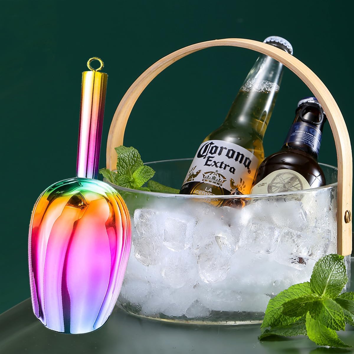 Metal Ice Scoop,Kitchen Ice Scooper for Ice Maker,Stainless Steel Small Ice Scooper for Freezer,Kitchen Gadgets Cookie Flour Pet Dog Food Scoop (Rainbow, 3oz)