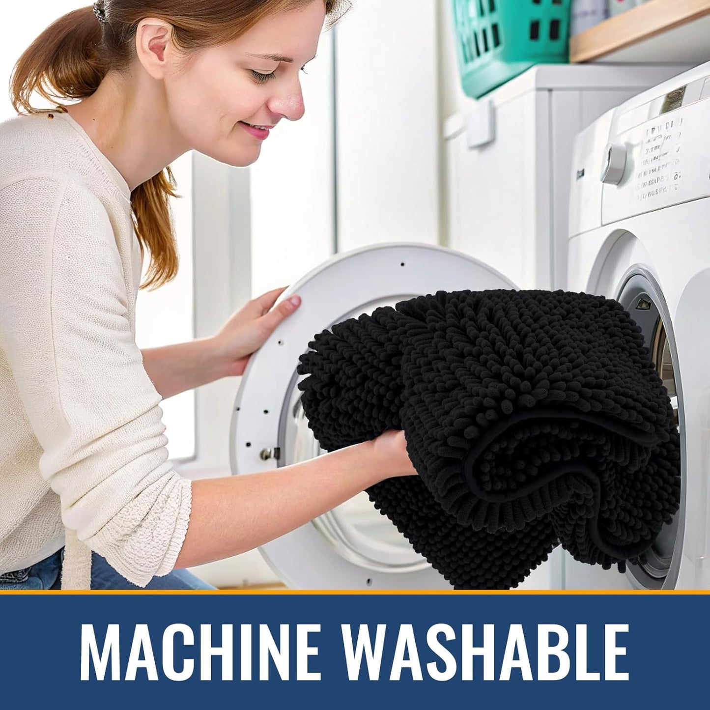 Arotive Bathroom Rugs 24x16, Extra Soft Absorbent Shaggy Chenille Bath Rugs, Machine Washable Rubber Backing Non-Slip Bath Mats for Bathroom Floor Tub and Shower, Home Decor Accessories, Black