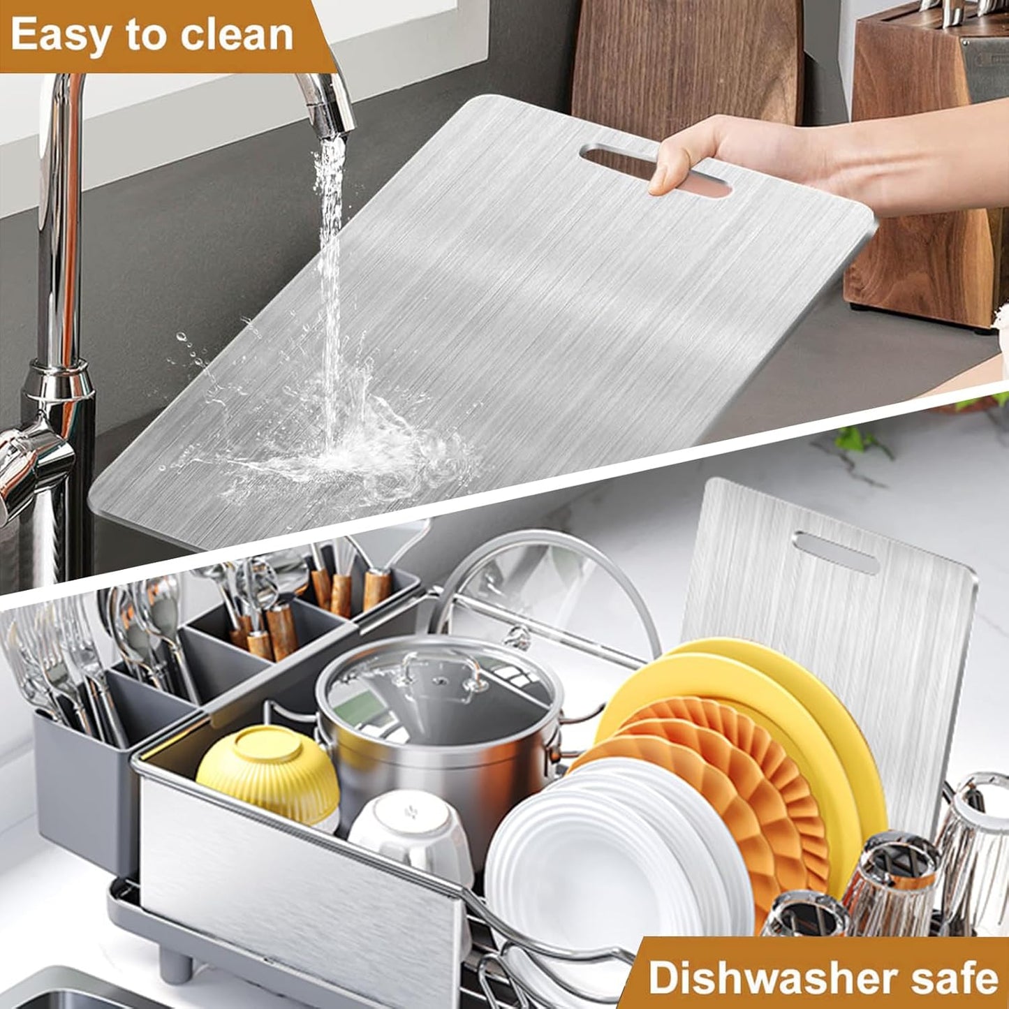 New Titanium Cutting Board-Stainless Steel Cutting Boards for kitchen,Double-Sided Food Grade Non Toxic Cutting Board,Chopping Boards Necessities for Home Outdoor Camping Meal Prep,Easy to Clean (L)