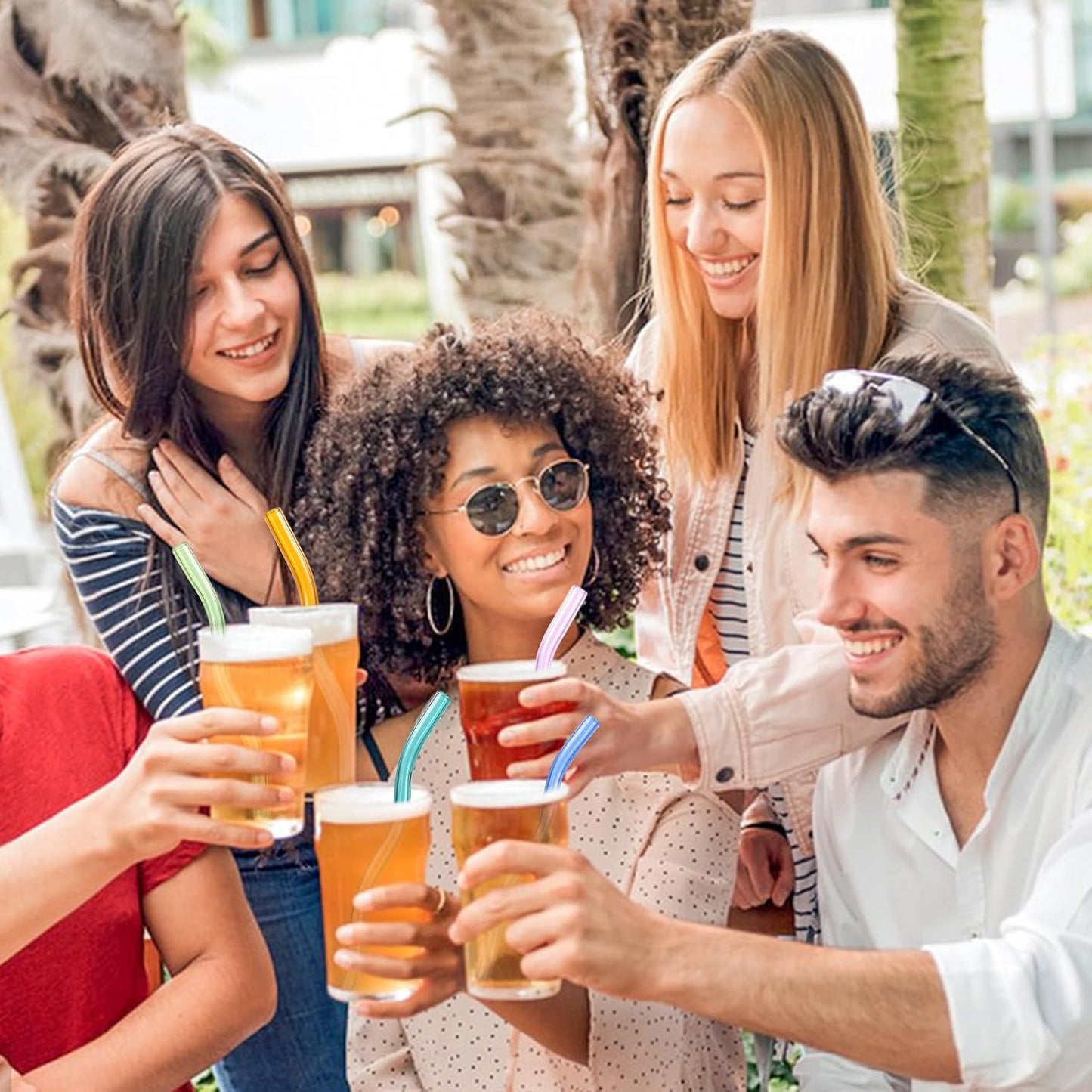 10 Pcs Reusable Wavy Colorful Glass Straws,9''x8 mm Shatter Resistant Cute Drinking Straws with 2 Cleaner Brush for Beverages,Coffee,Juice,Cocktail,Teas