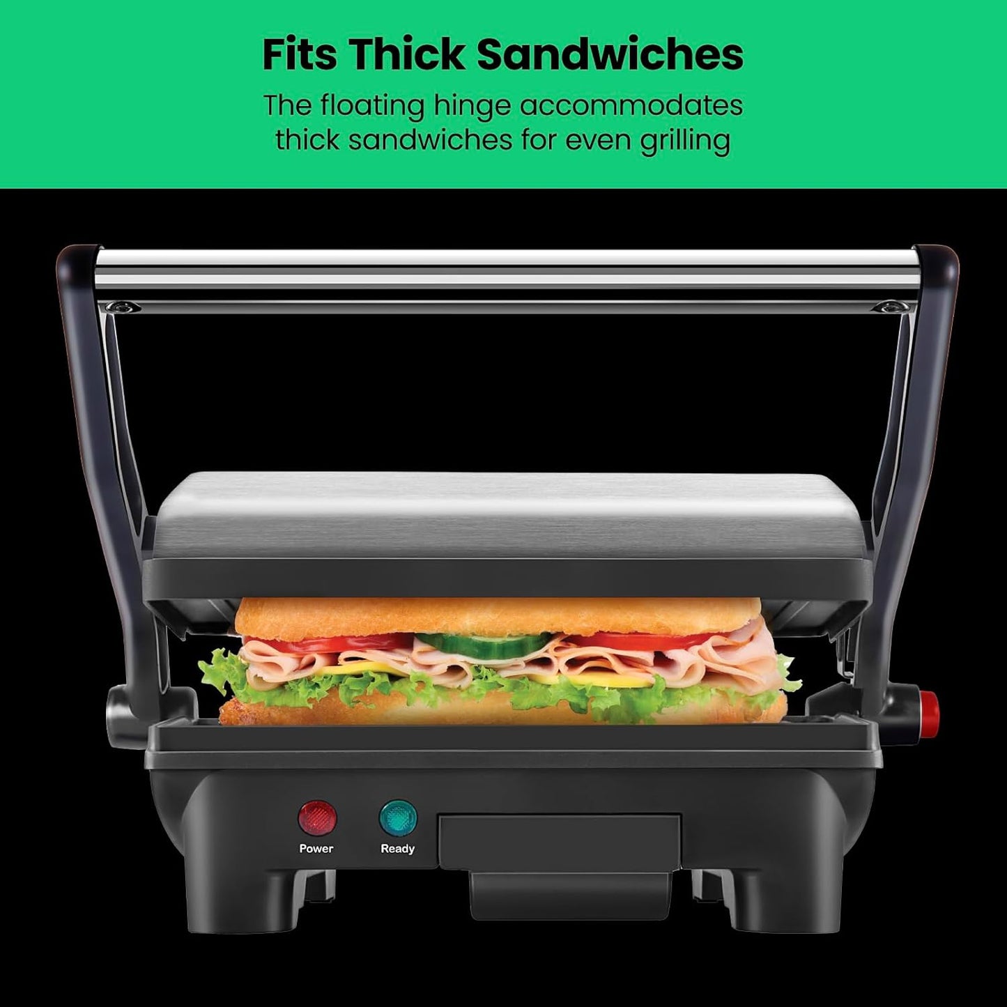 Chefman Electric Panini Press Grill and Gourmet Sandwich Maker w/ Non-Stick Coated Plates, Opens 180 Degrees to Fit Any Type or Size Food, Dishwasher Safe Removable Drip Tray, Stainless Steel/Black