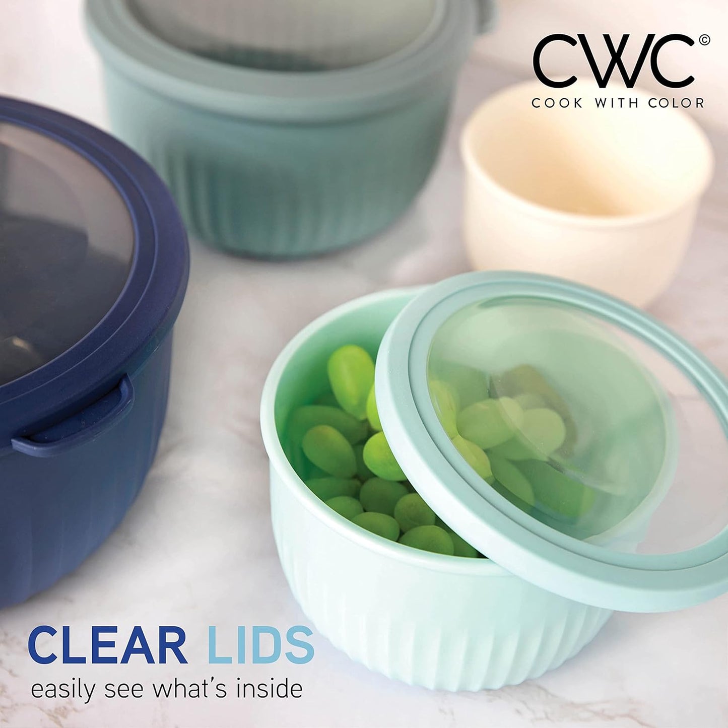 COOK WITH COLOR Prep Bowls with Lids- Wide and Deep Nesting Plastic Small Mixing Bowl Set with Lids, 8 Piece Set - Deep Bowls, Blue